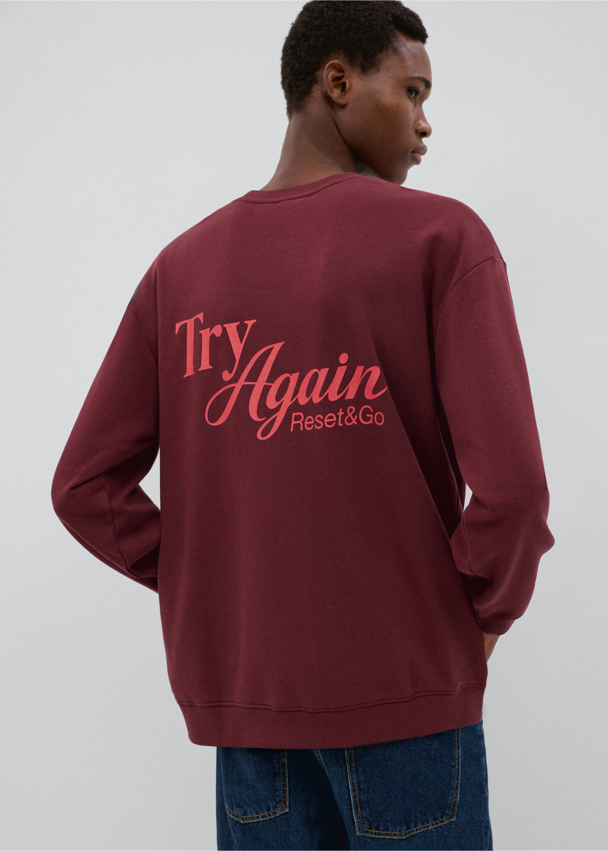Printed cotton sweatshirt - Reverse of the article, Burgundy. Ref: 37036004-00.