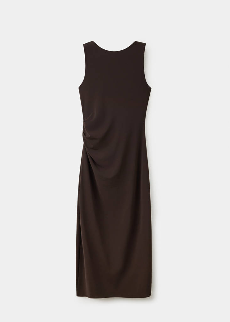 Ruched open-back dress — Brown