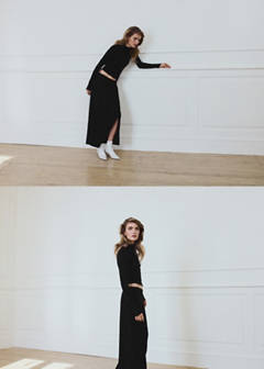 Skirt with slit and ruffle detail — Black 11