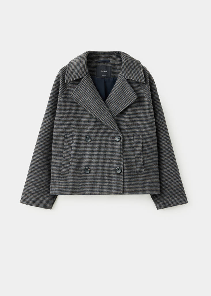 Short houndstooth double-breasted coat - thumbnail 4