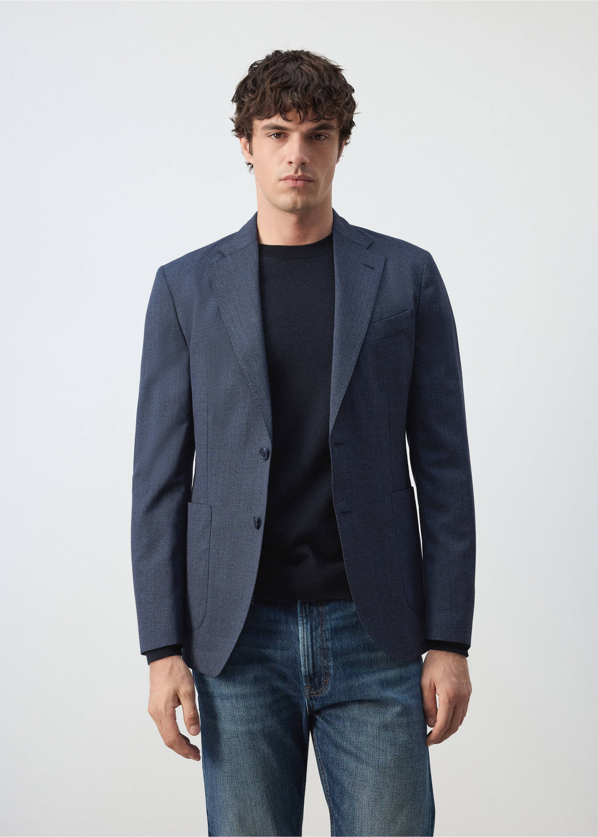 Slim fit wool blend blazer - Medium plane, Navy. Ref: 37036323-00.
