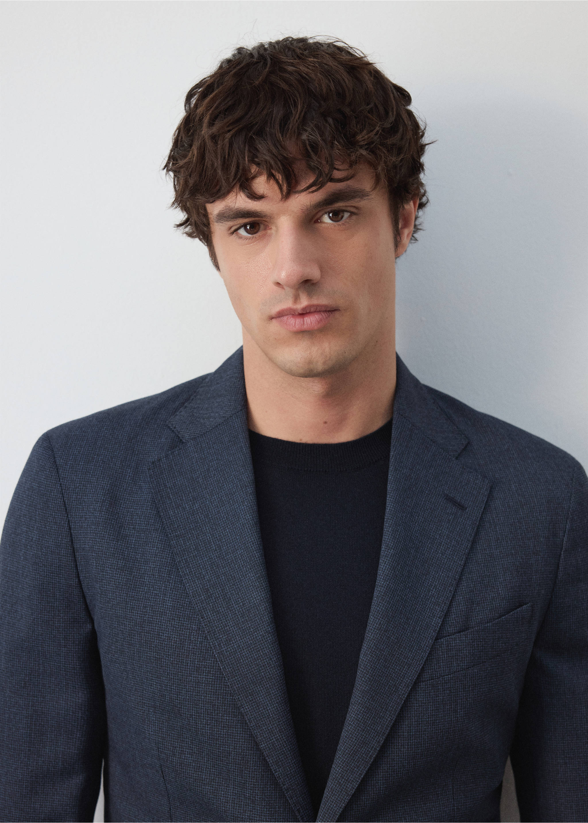 Slim fit wool blend blazer - Details of the article 1, Navy. Ref: 37036323-00.
