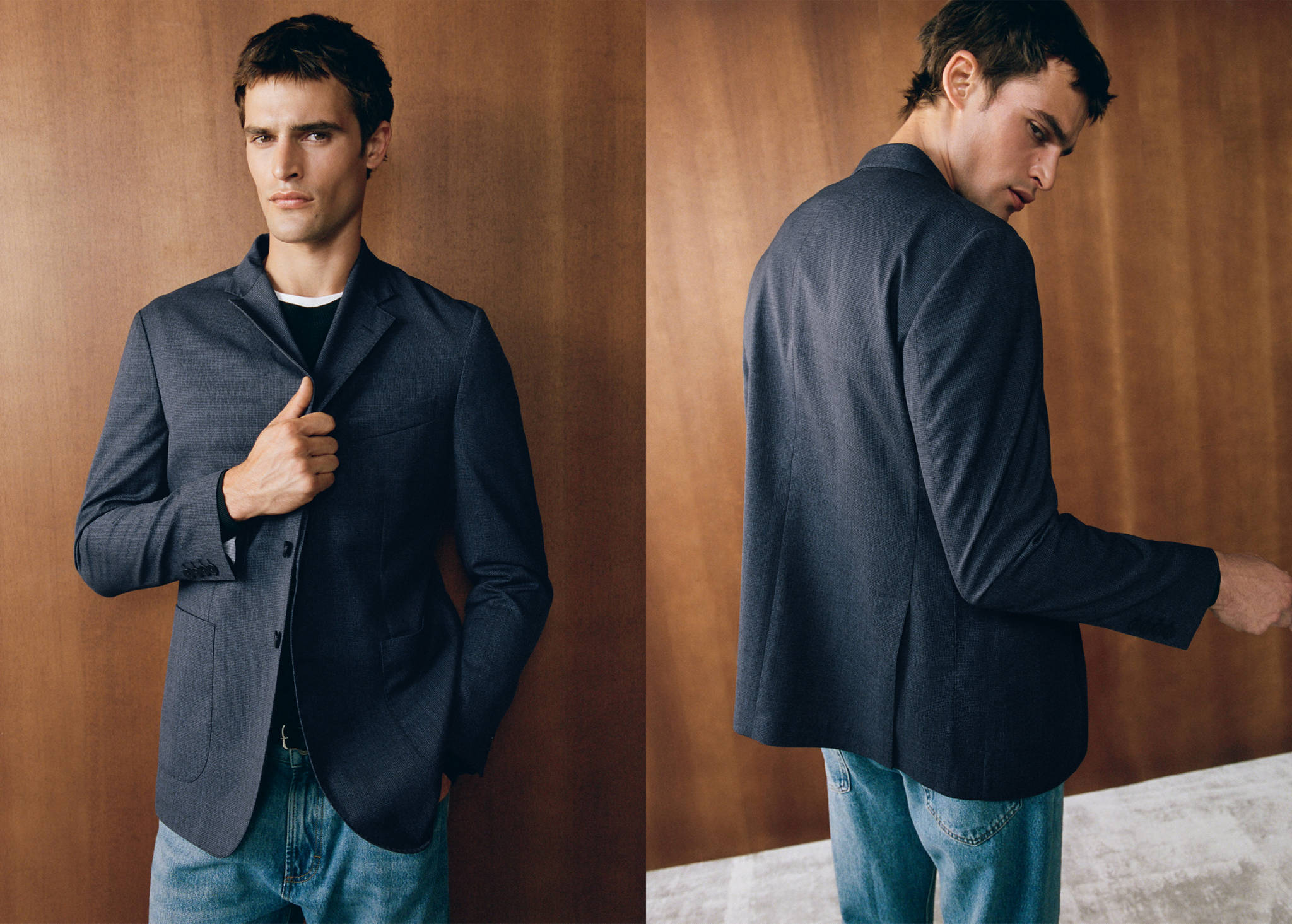 Slim fit wool blend blazer - Panoramic plane