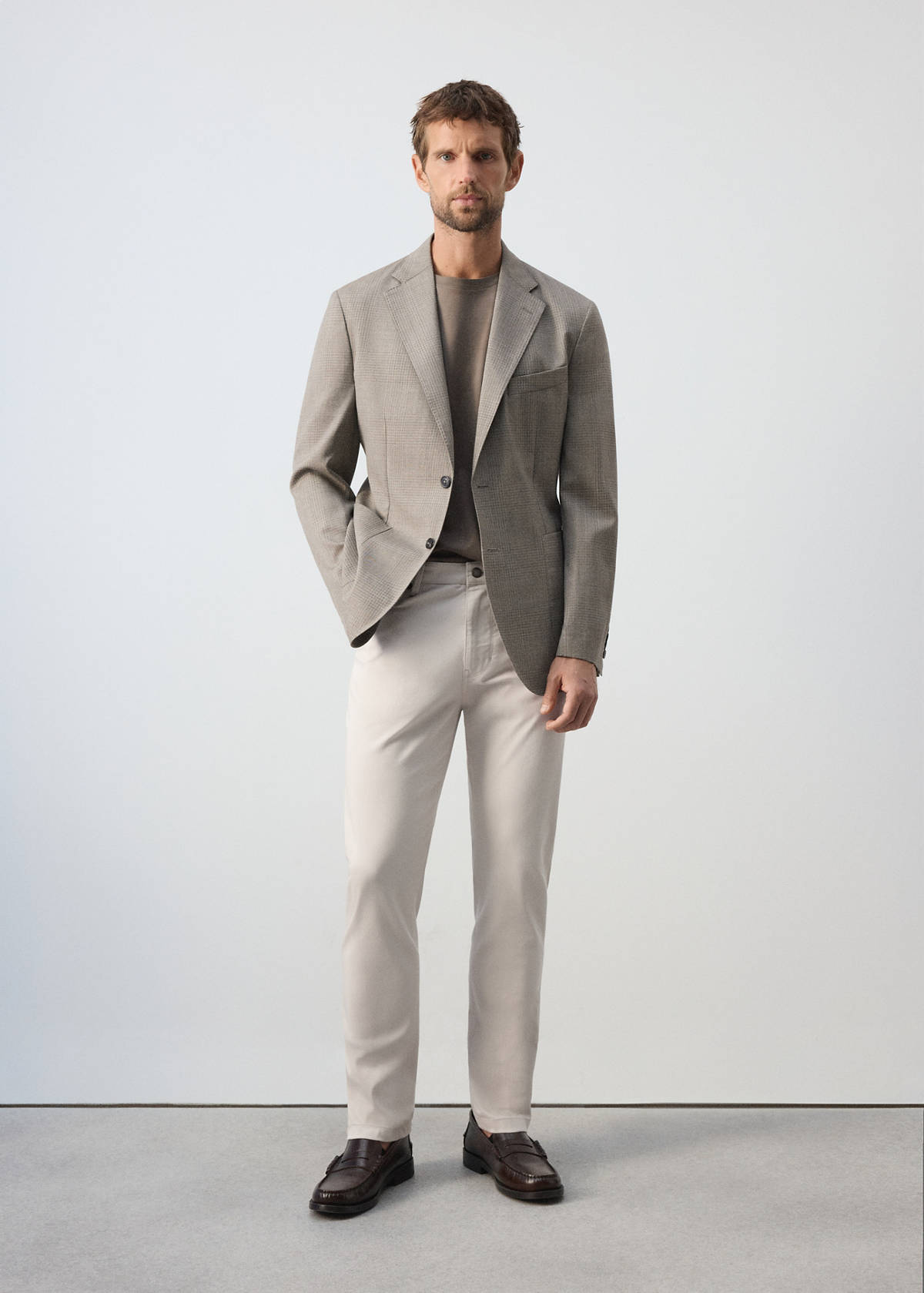 Slim fit wool blend blazer — Beige