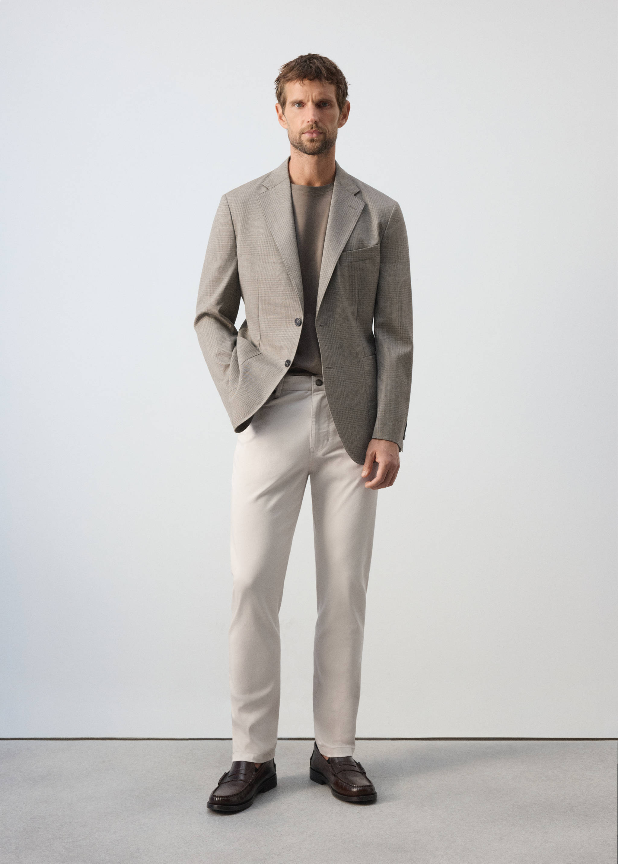 Checked wool blend slim-fit blazer - General plane