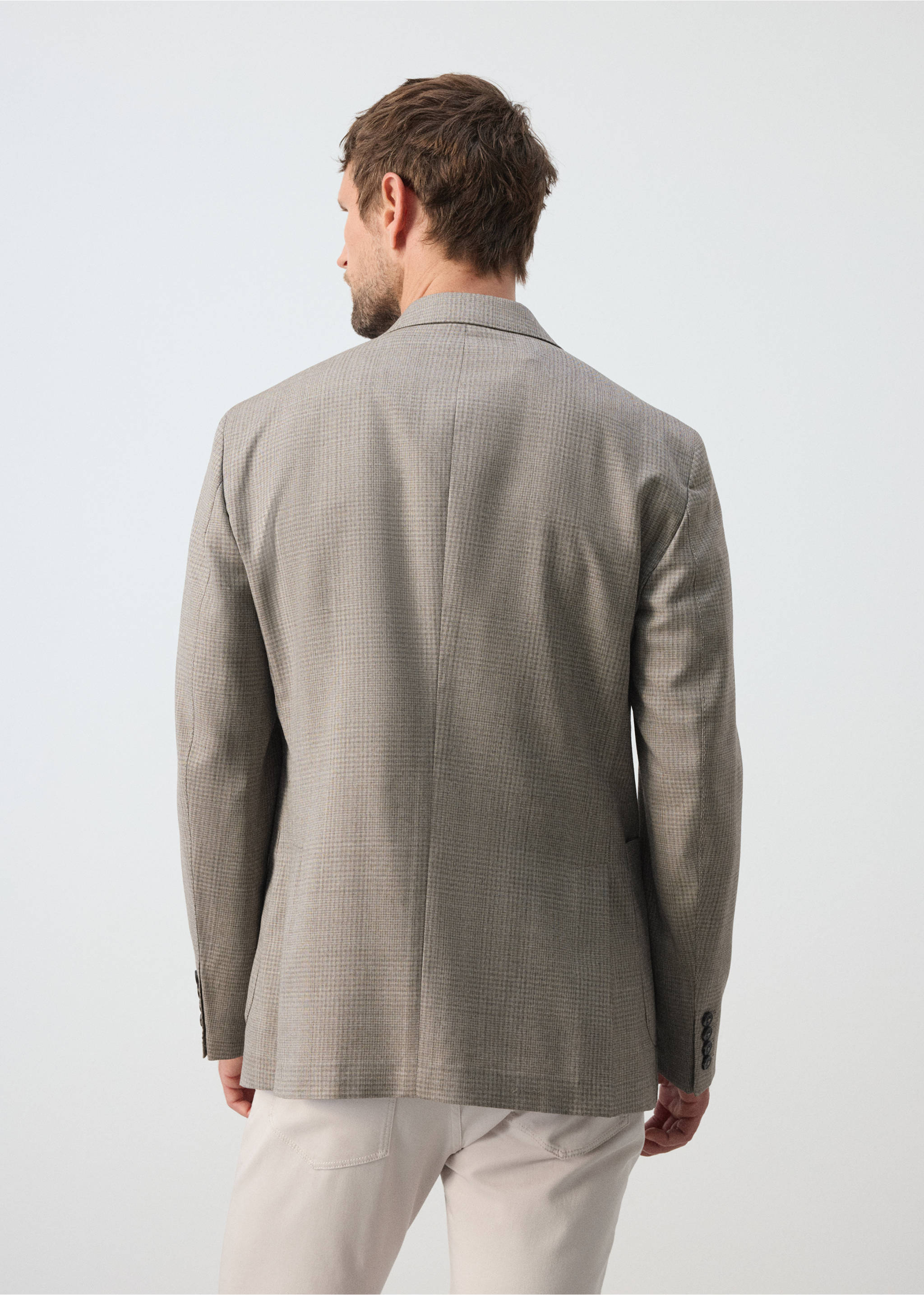 Checked wool blend slim-fit blazer - Reverse of the article, Beige. Ref: 37036324-00.