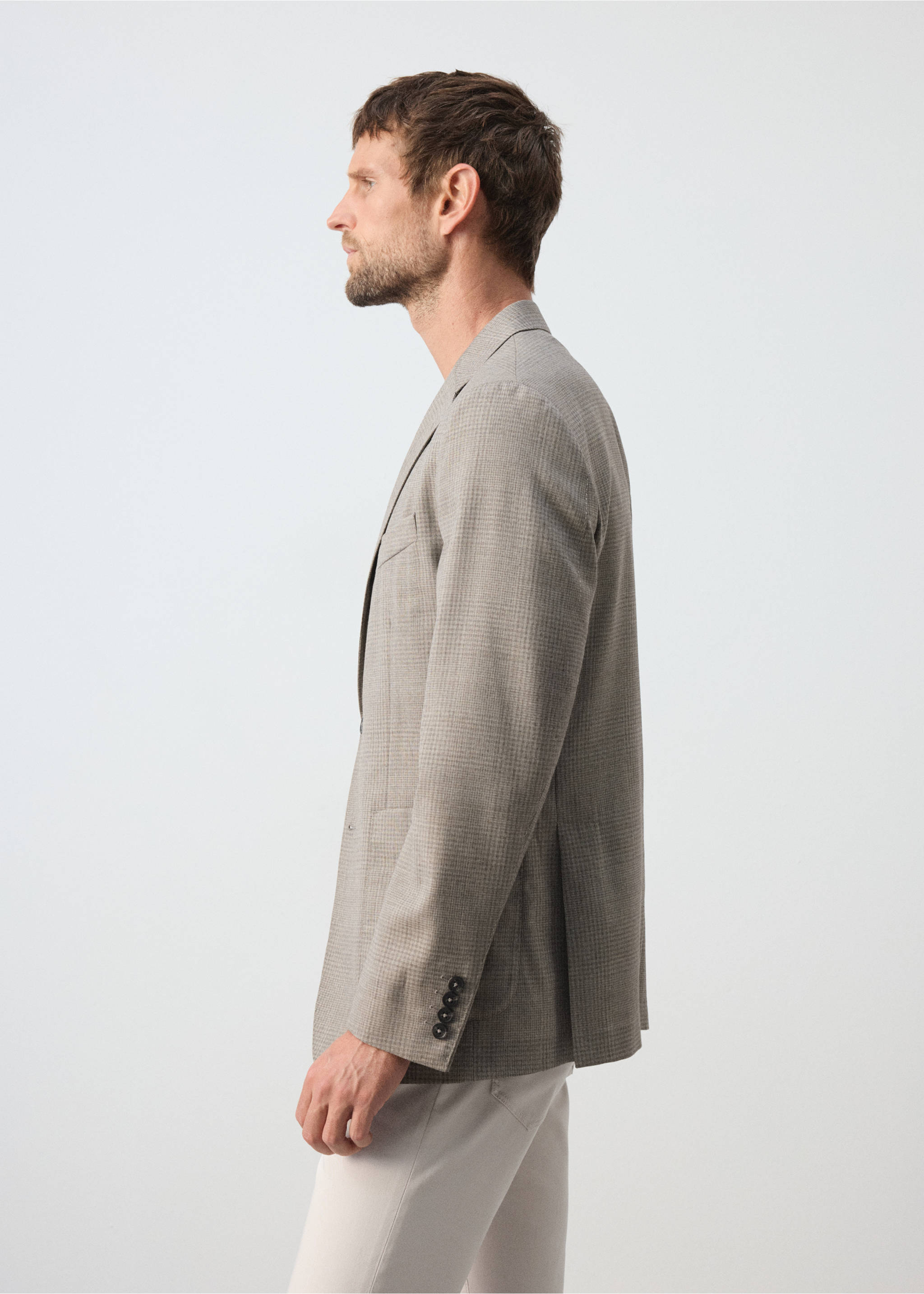 Checked wool blend slim-fit blazer - Details of the article 2, Beige. Ref: 37036324-00.