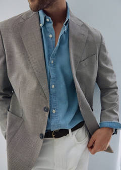 Slim fit wool blend blazer — Beige 10