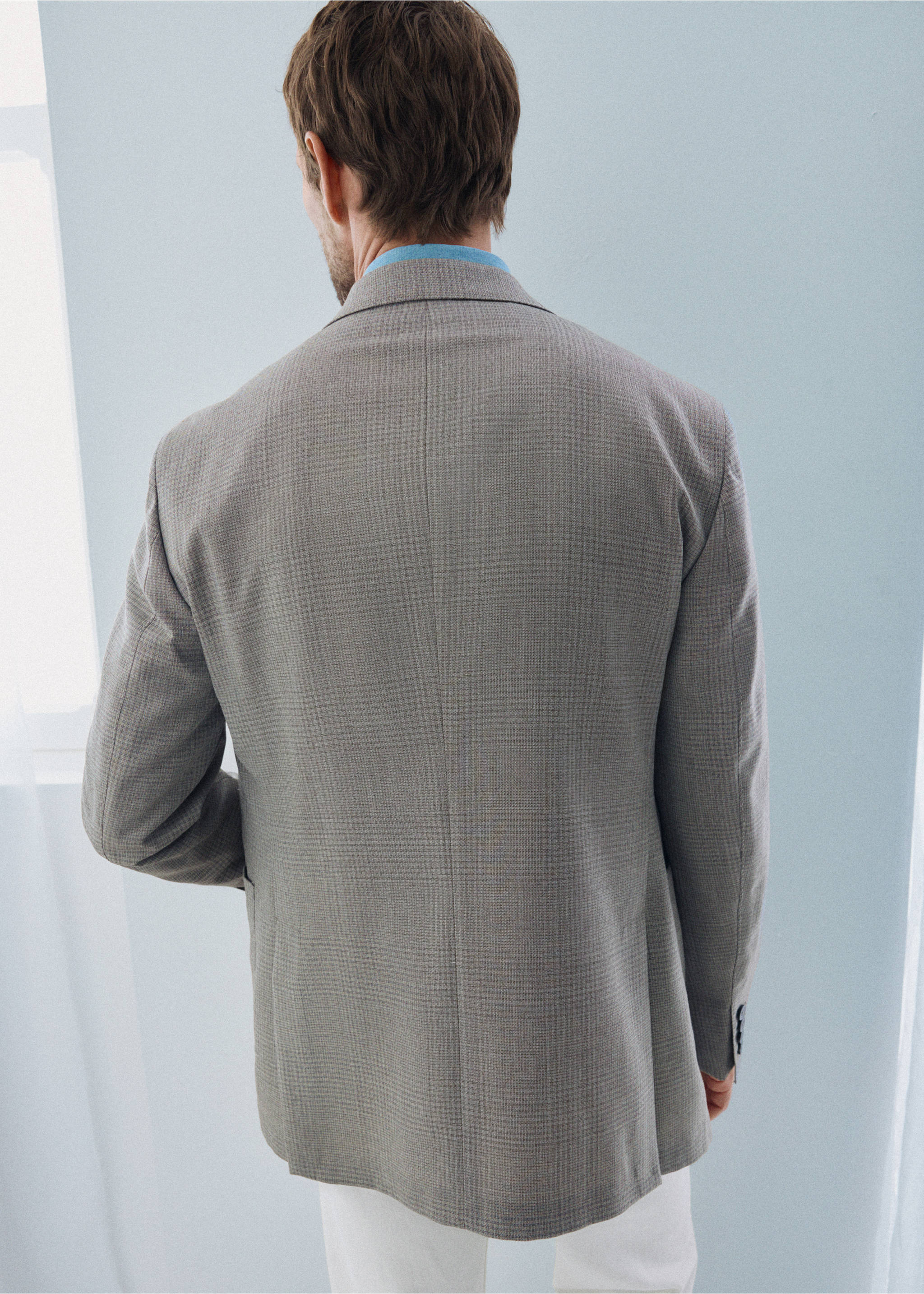 Checked wool blend slim-fit blazer - Reverse of the article, Beige. Ref: 37036324-01.