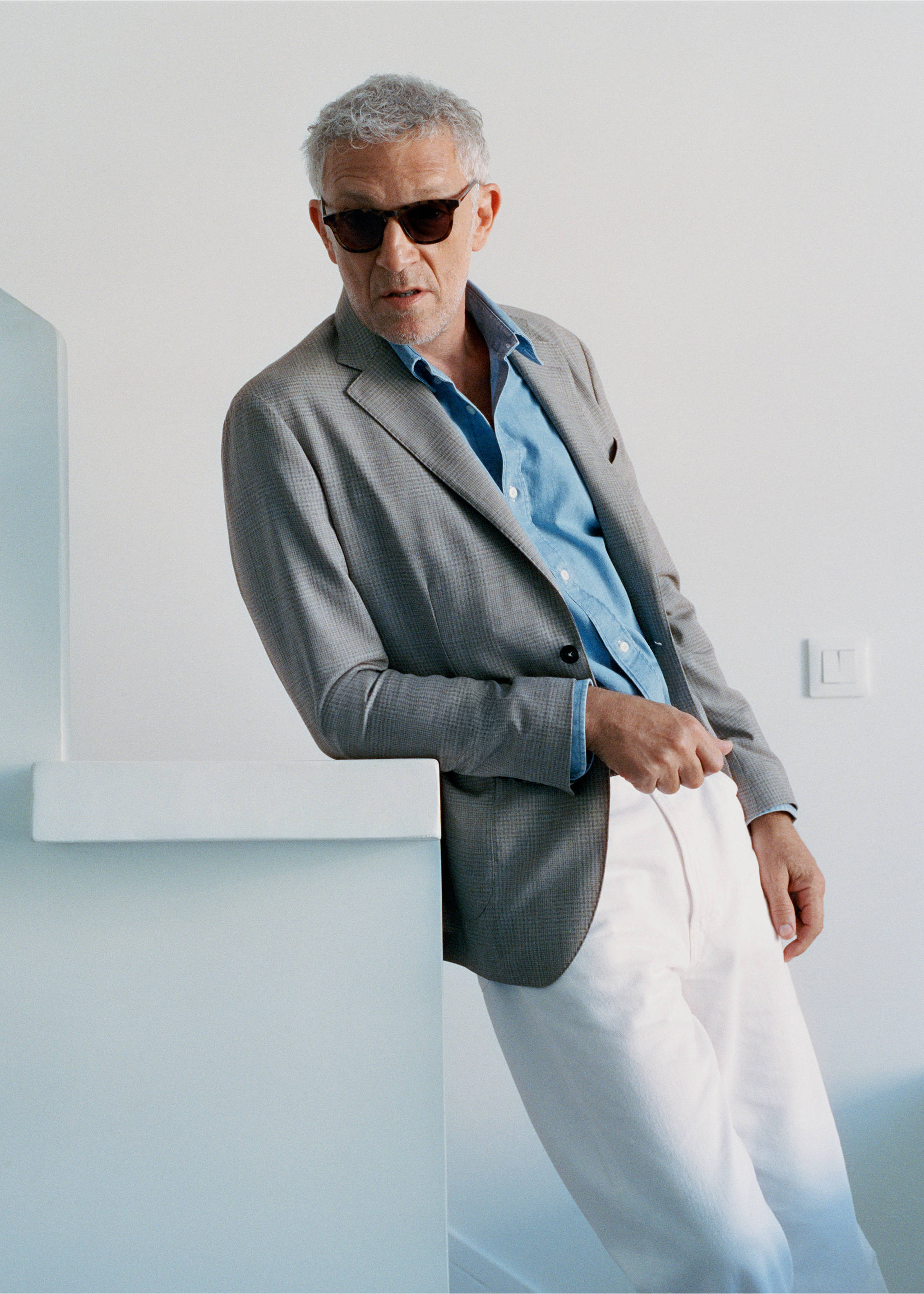 Checked wool blend slim-fit blazer - Details of the article 1, Beige. Ref: 37036324-01.