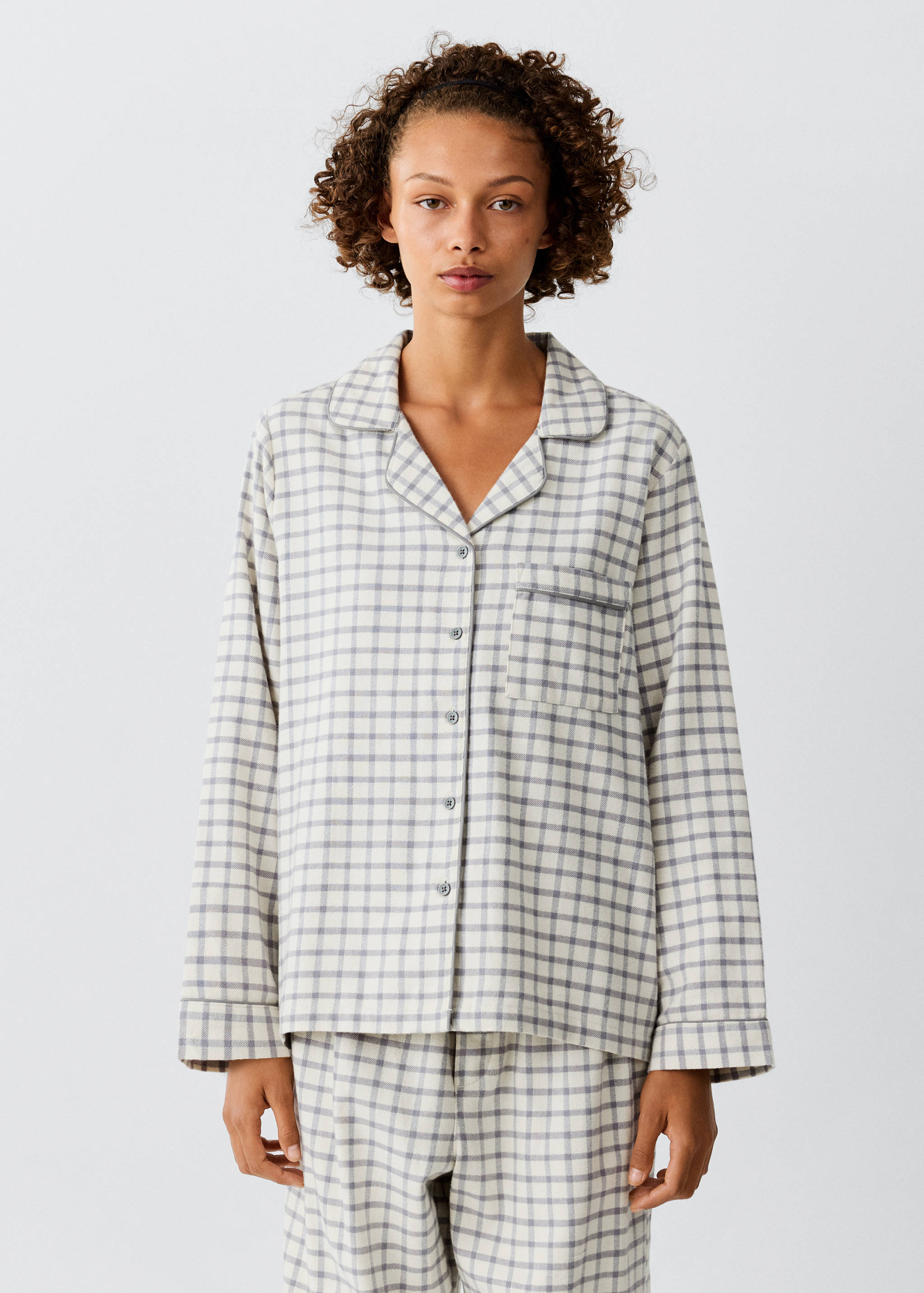 Checked cotton pyjamas with contrast piping - Medium plane