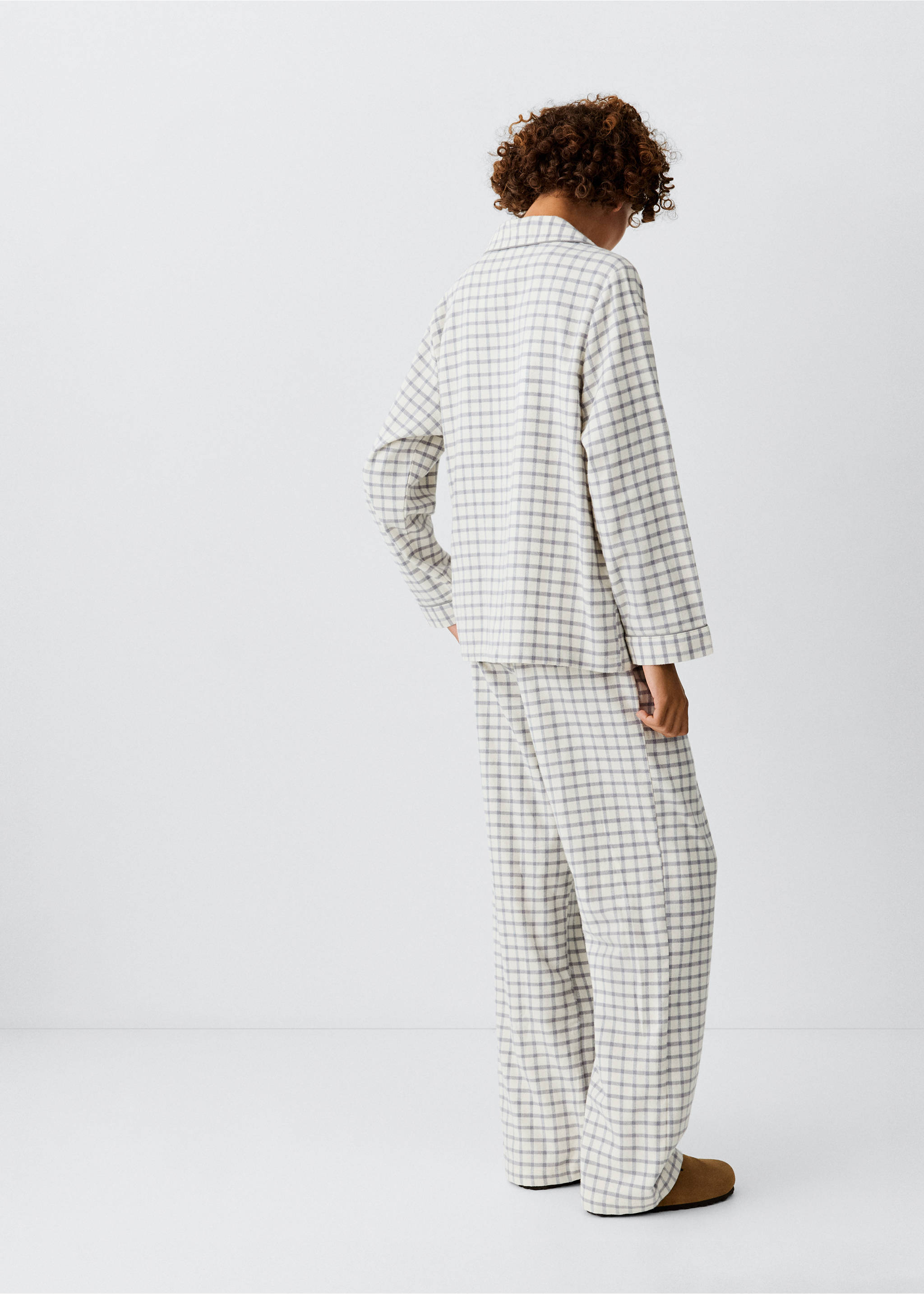 Checked cotton pyjamas with contrast piping - Reverse of the article, Off White. Ref: 37036326-00.