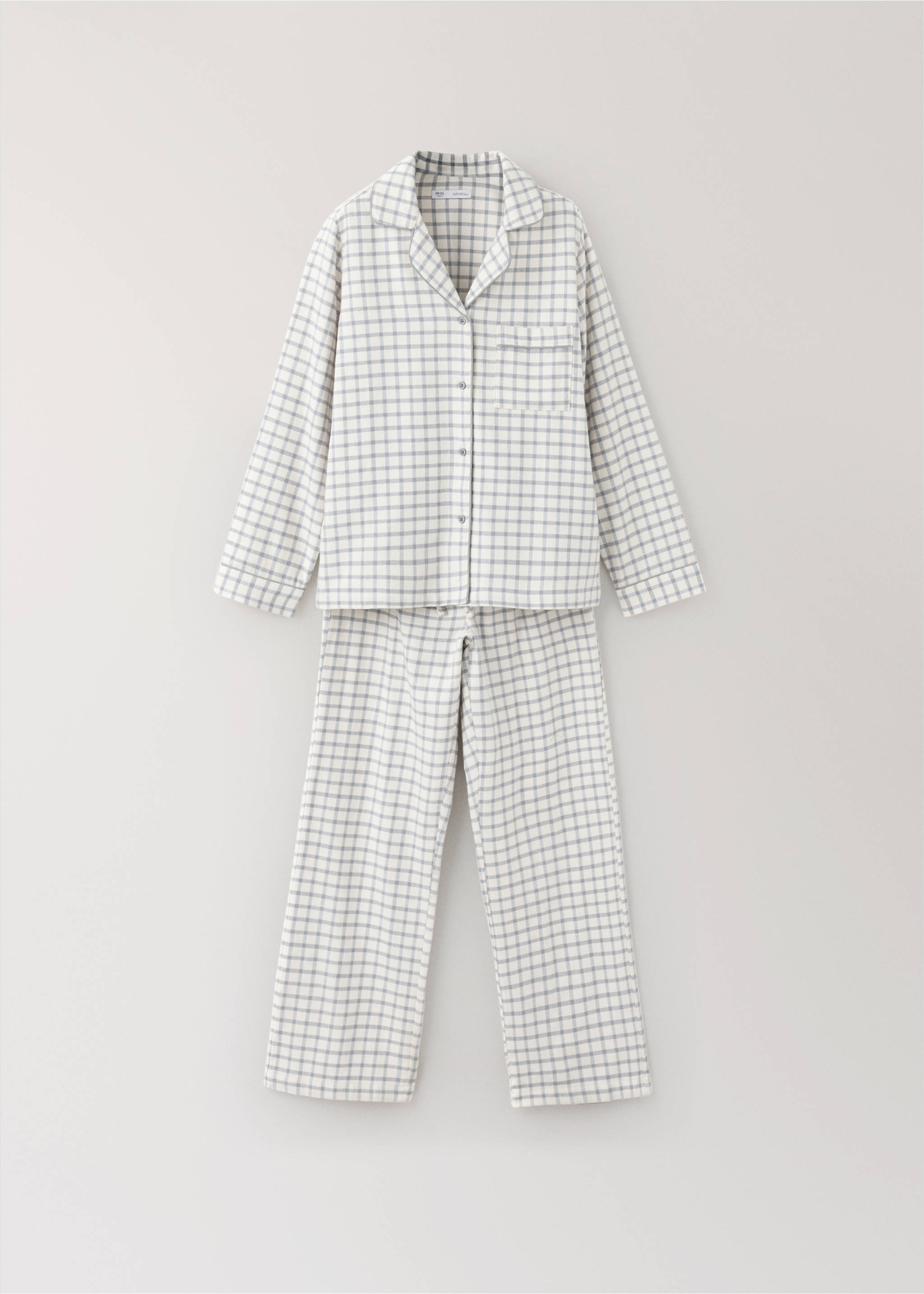 Checked cotton pyjamas with contrast piping - Article without model, Off White. Ref: 37036326-00.