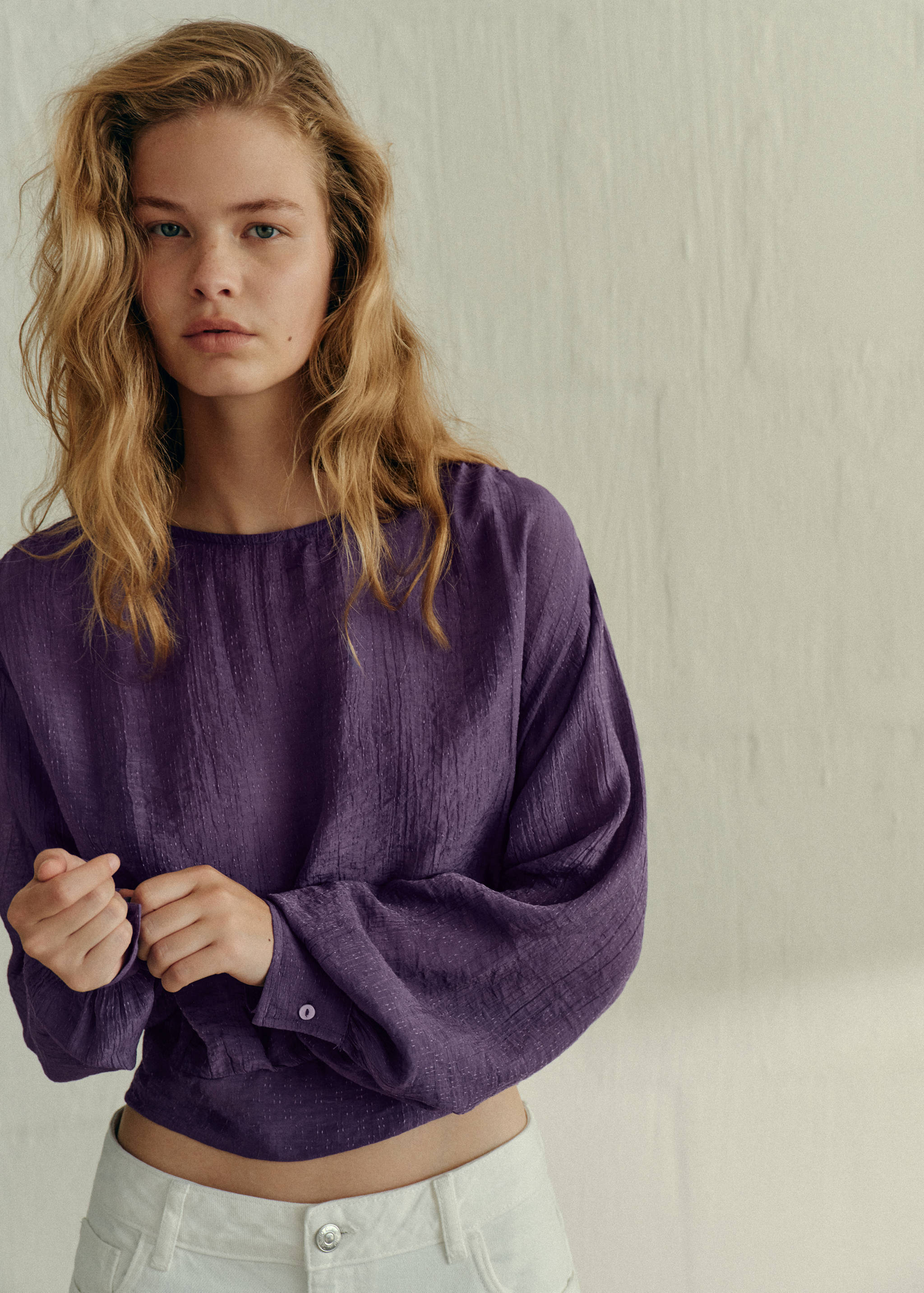 Cropped blouse with smocked detail - General plane