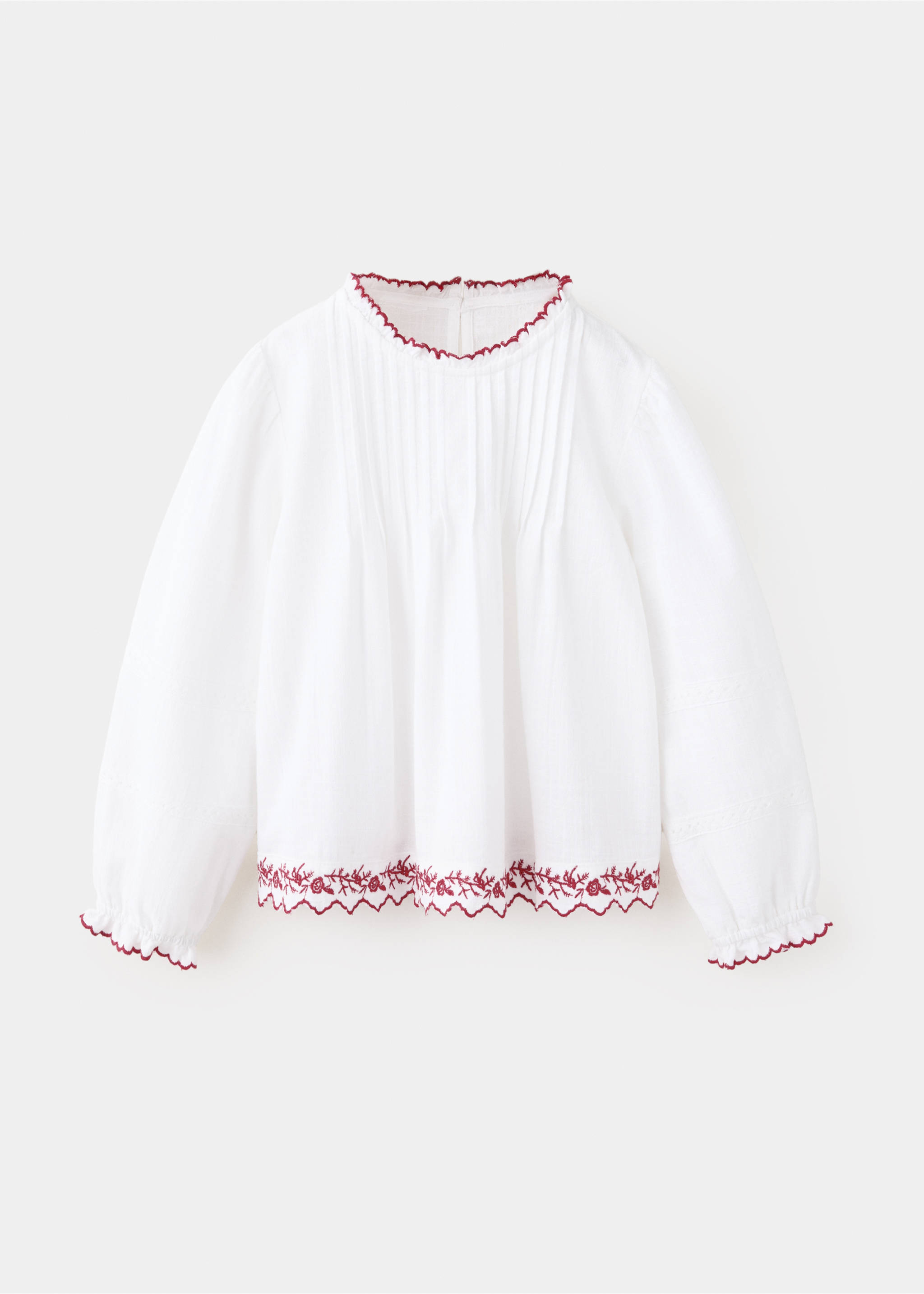 Cotton blouse with scalloped embroidered details - Article without model, White. Ref: 37036346-00.