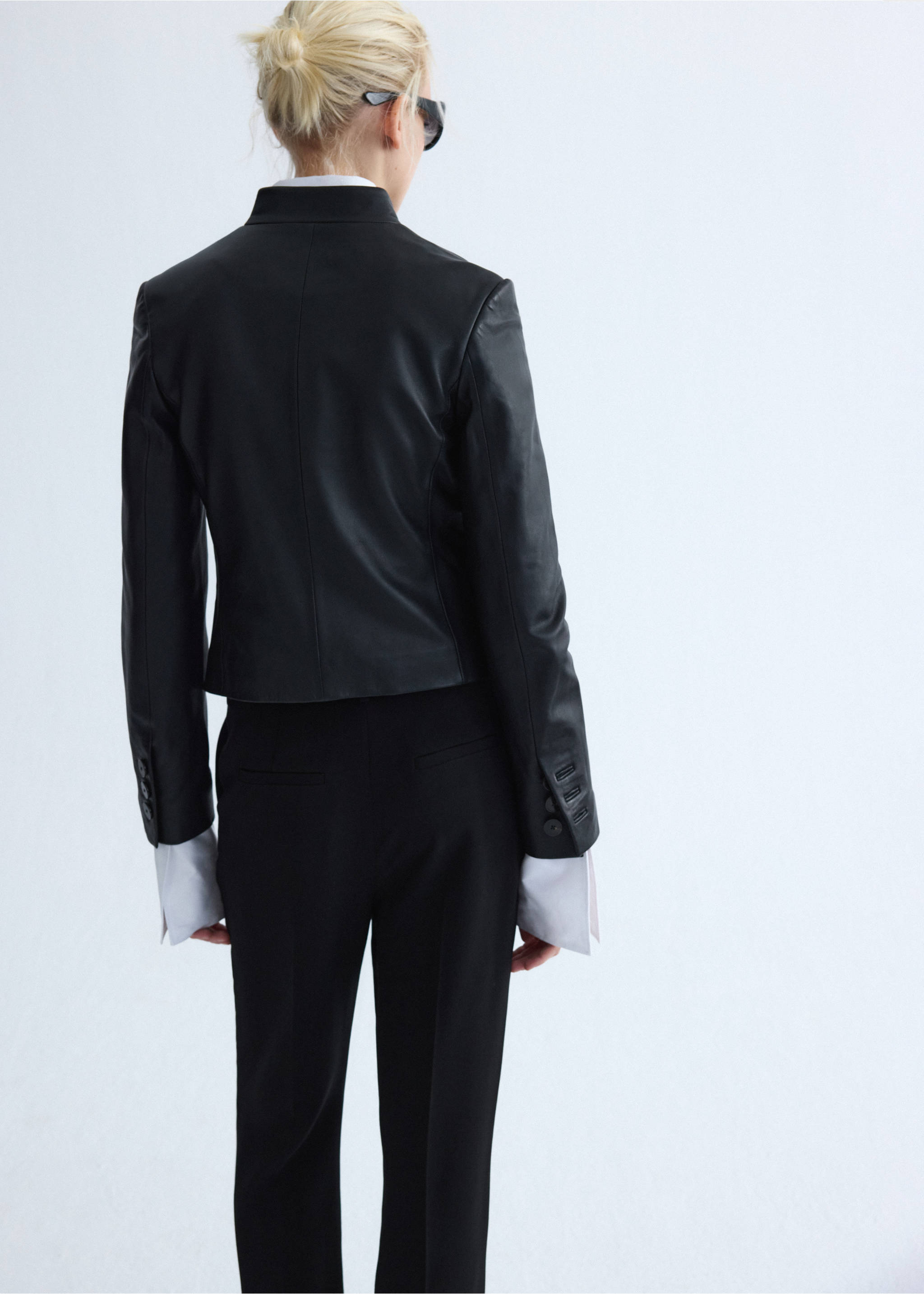 Leather jacket with strap collar - Reverse of the article, Black. Ref: 37036349-00.