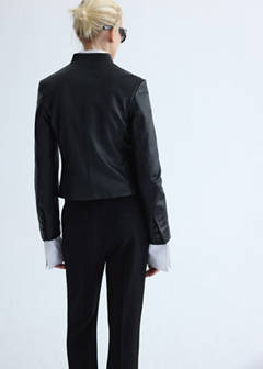 Leather jacket with strap collar — Black 3
