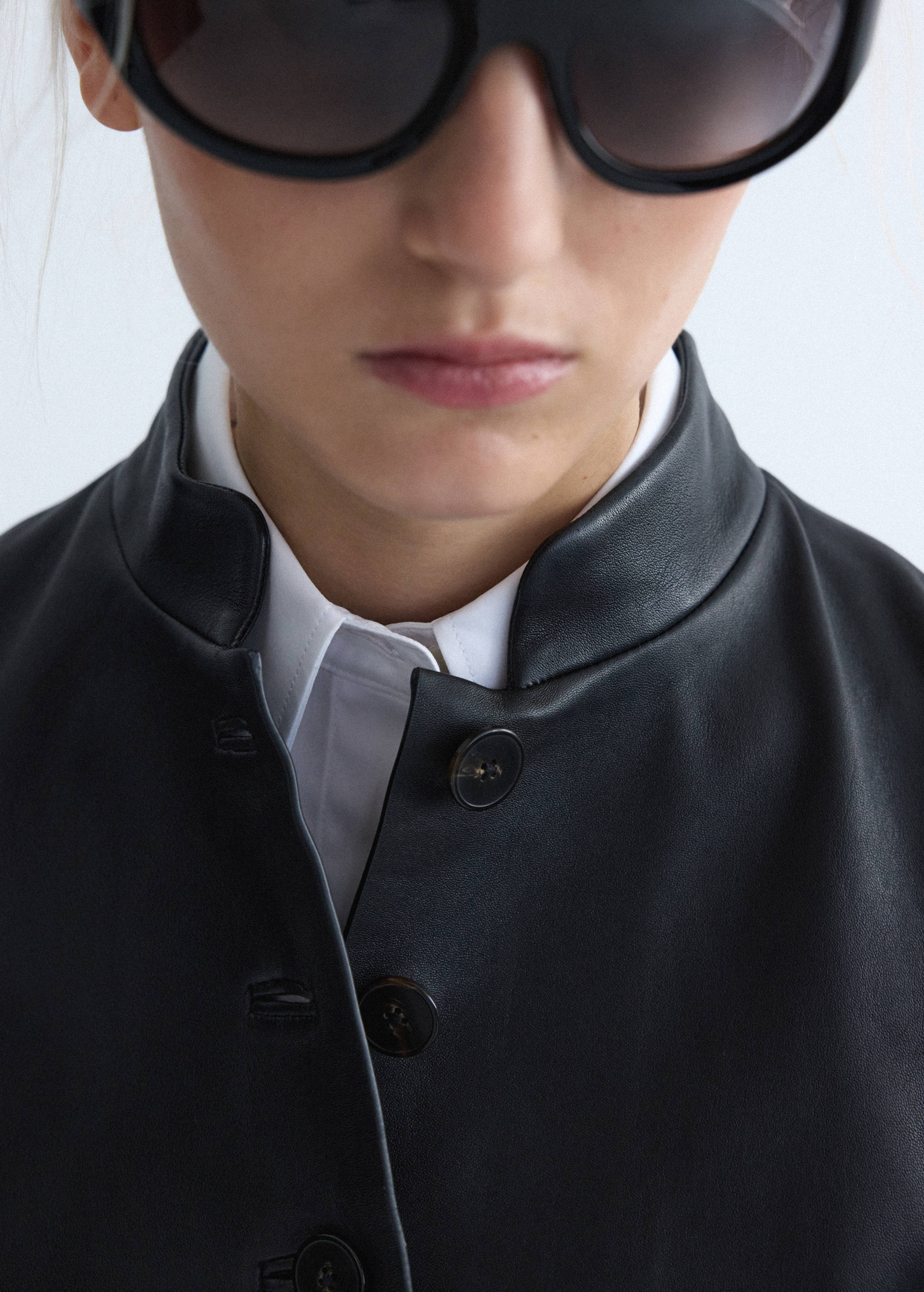 Leather jacket with strap collar - Details of the article 1
