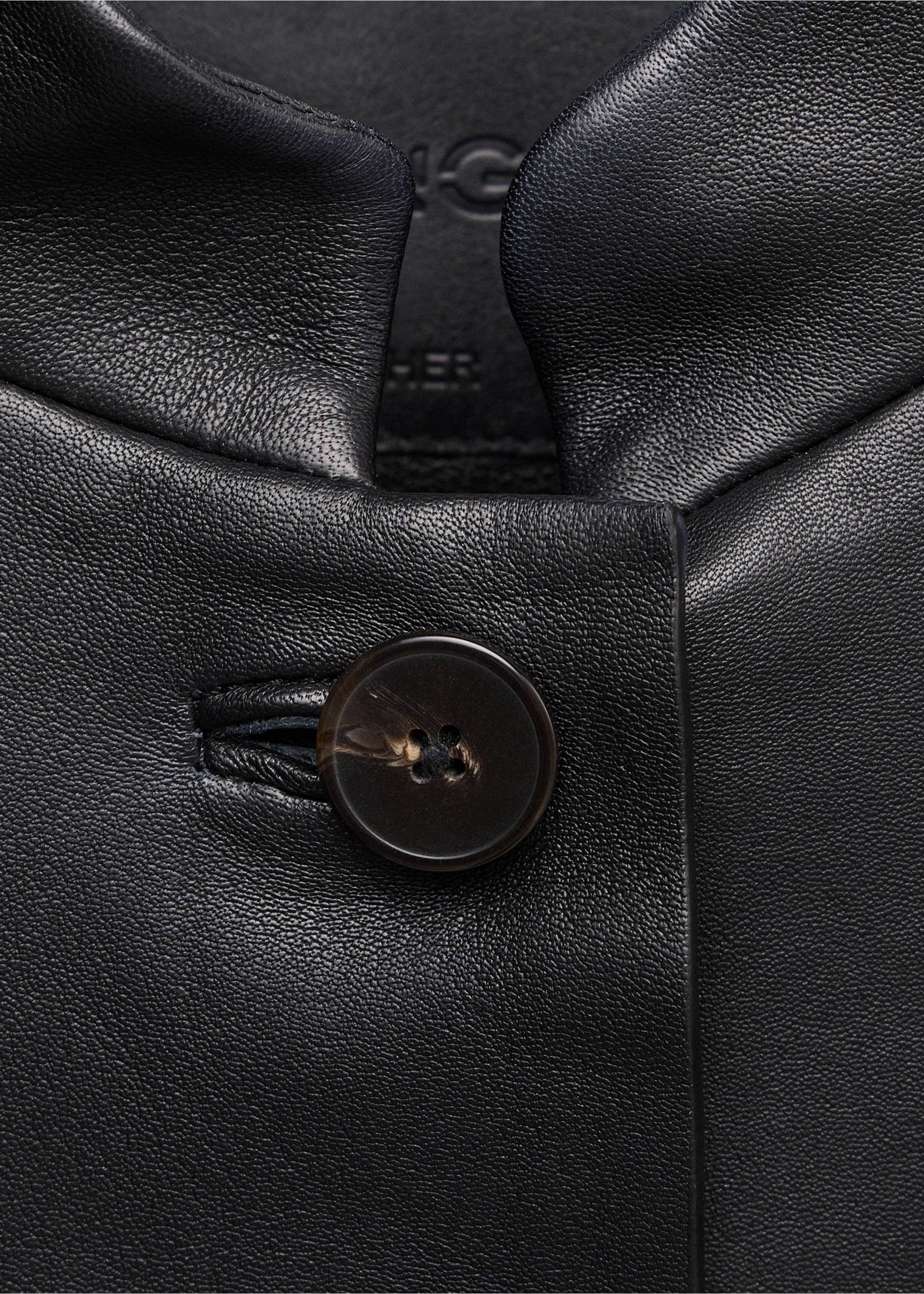 Leather jacket with strap collar - Details of the article 8, Black. Ref: 37036349-00.