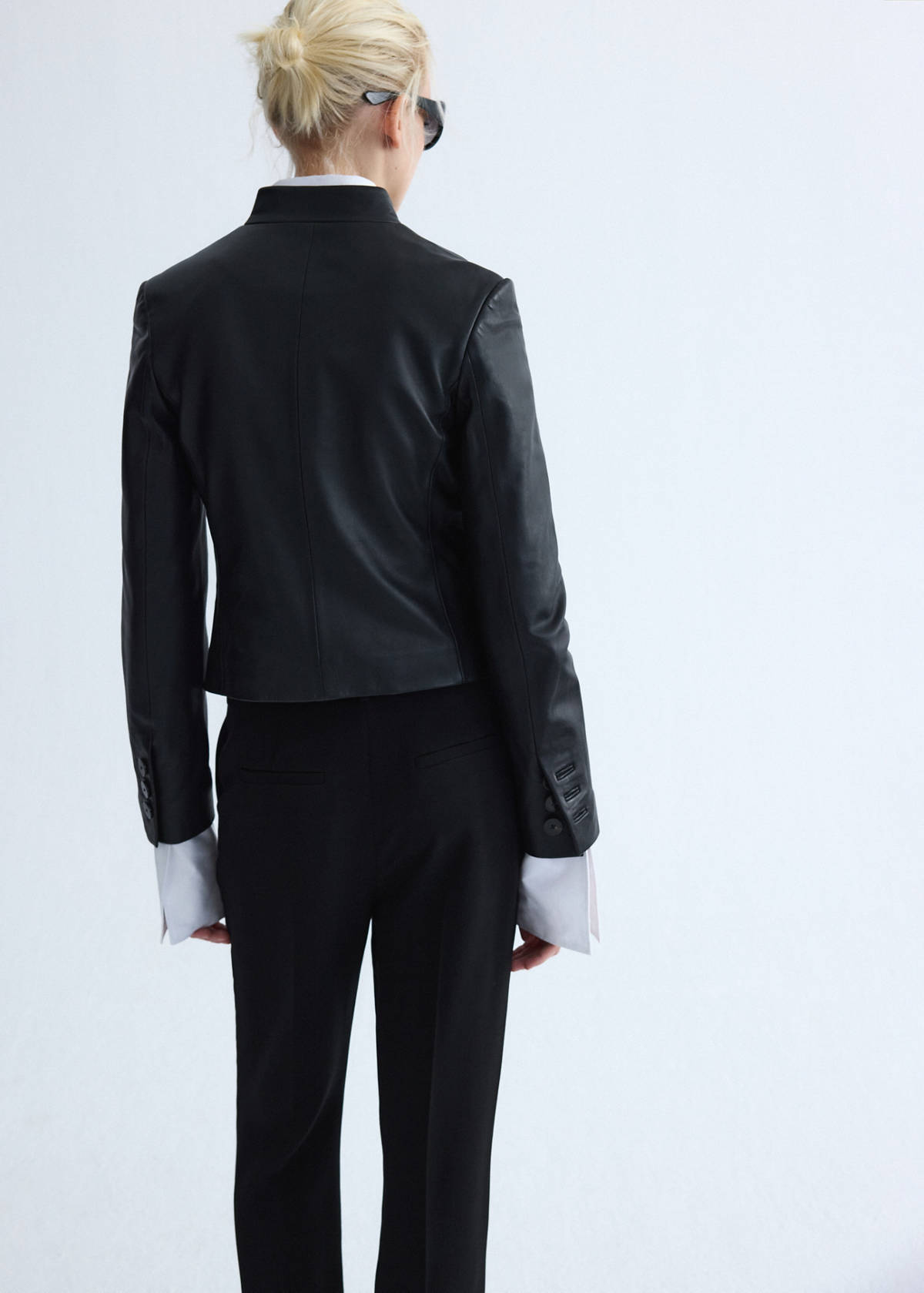 Leather jacket with strap collar — Black