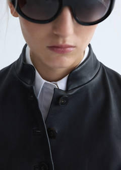 Leather jacket with strap collar — Black 12