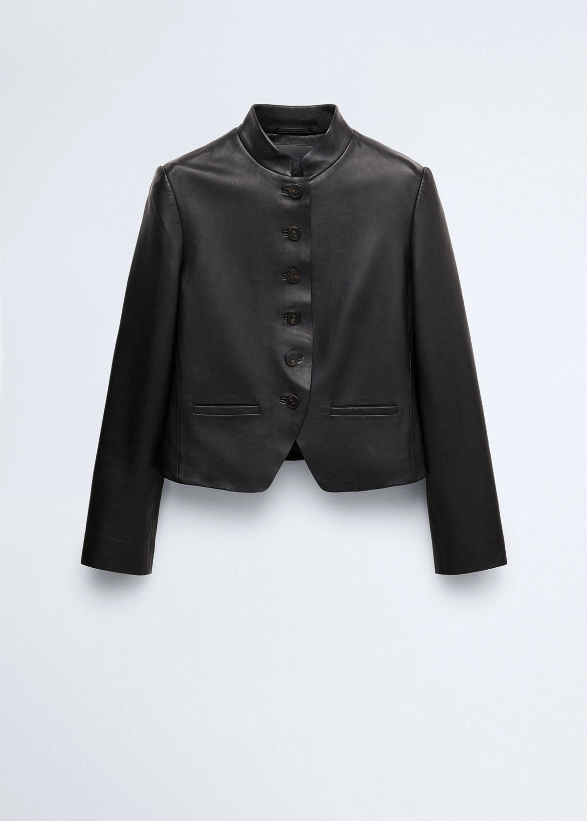 Leather jacket with strap collar — Black