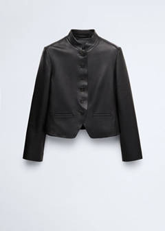 Leather jacket with strap collar — Black 6