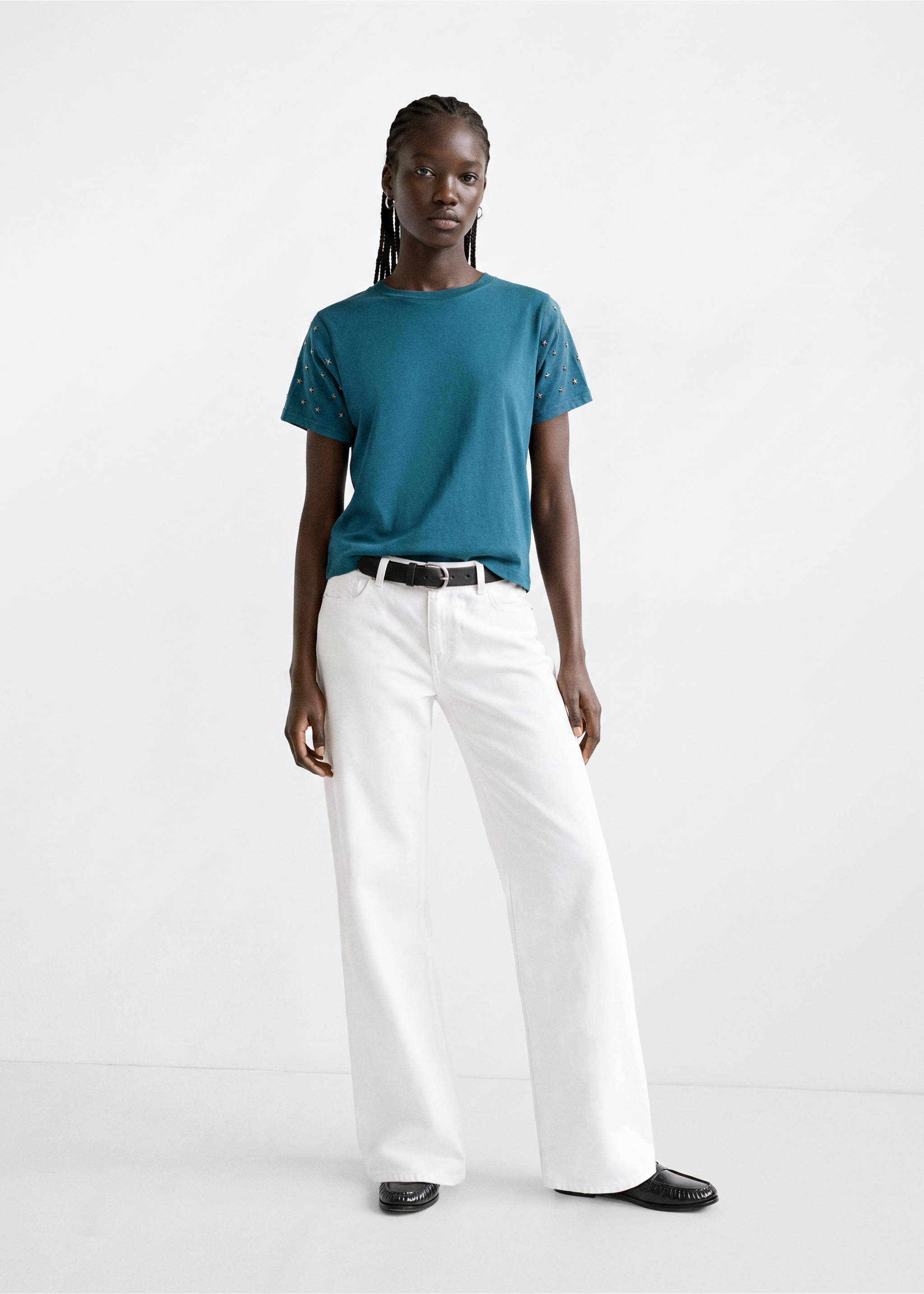 Cotton T-shirt with metallic star detail - General plane, Petrol Blue. Ref: 37036354-00.
