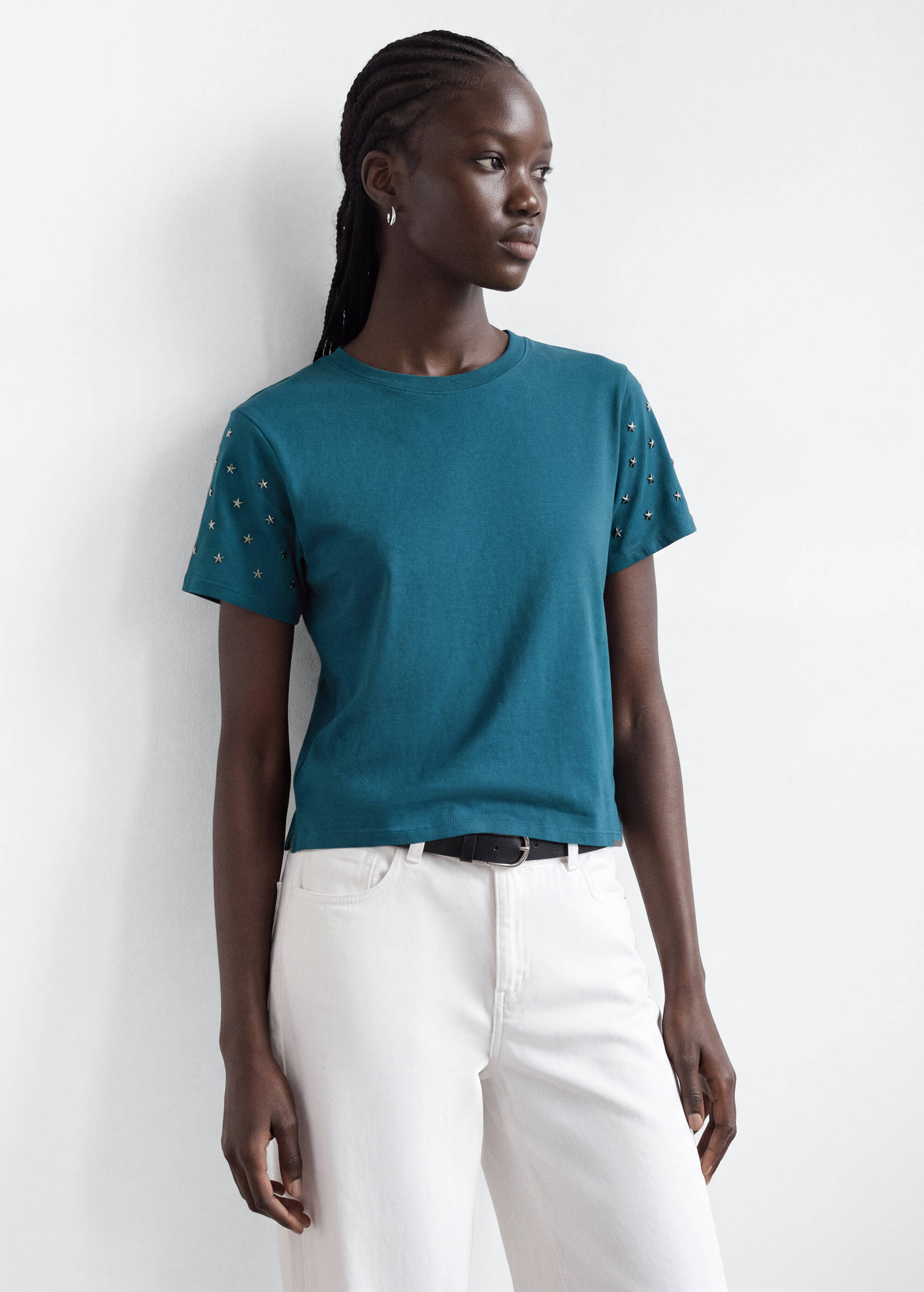 Cotton T-shirt with metallic star detail - Medium plane