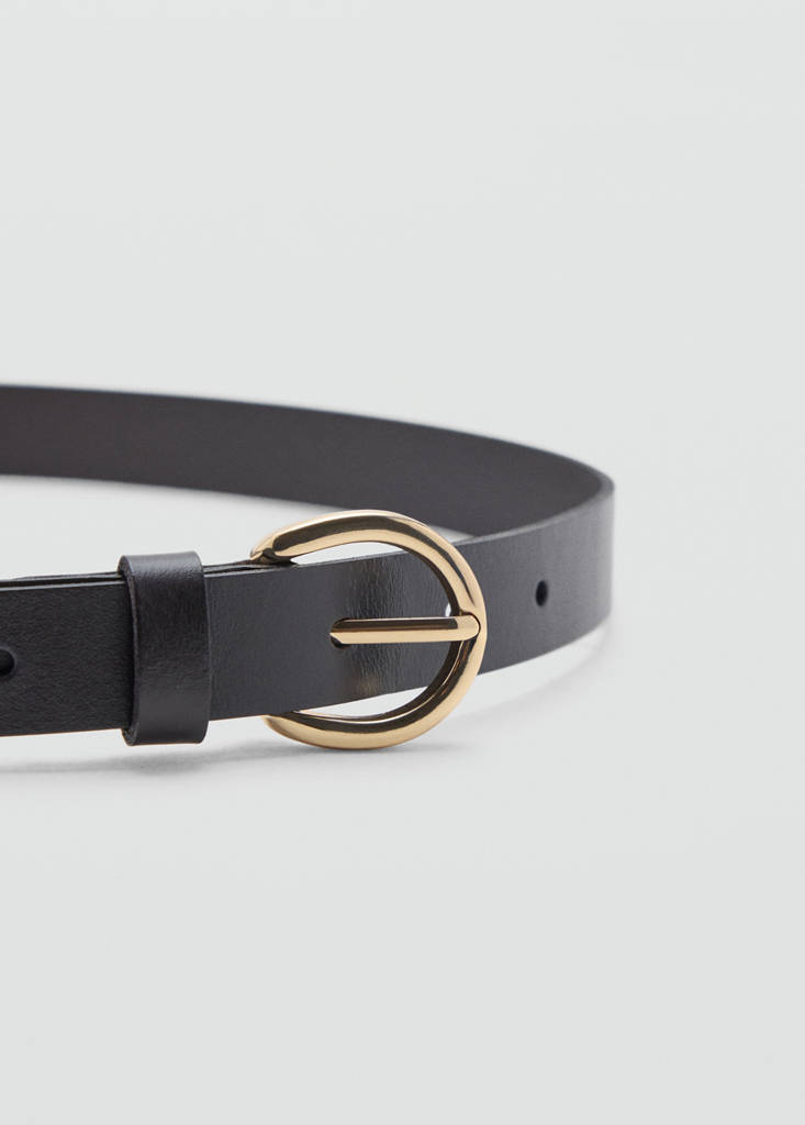 Leather belt with oval buckle — Brown