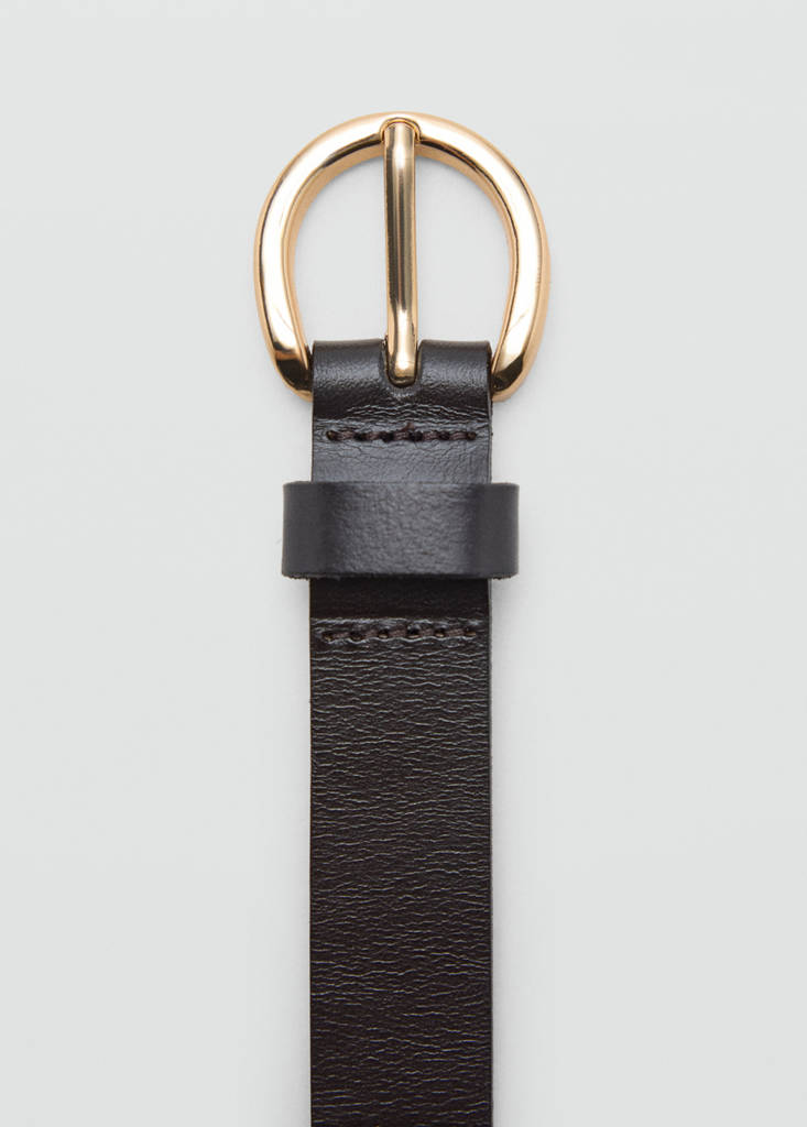 Leather belt with oval buckle — Brown