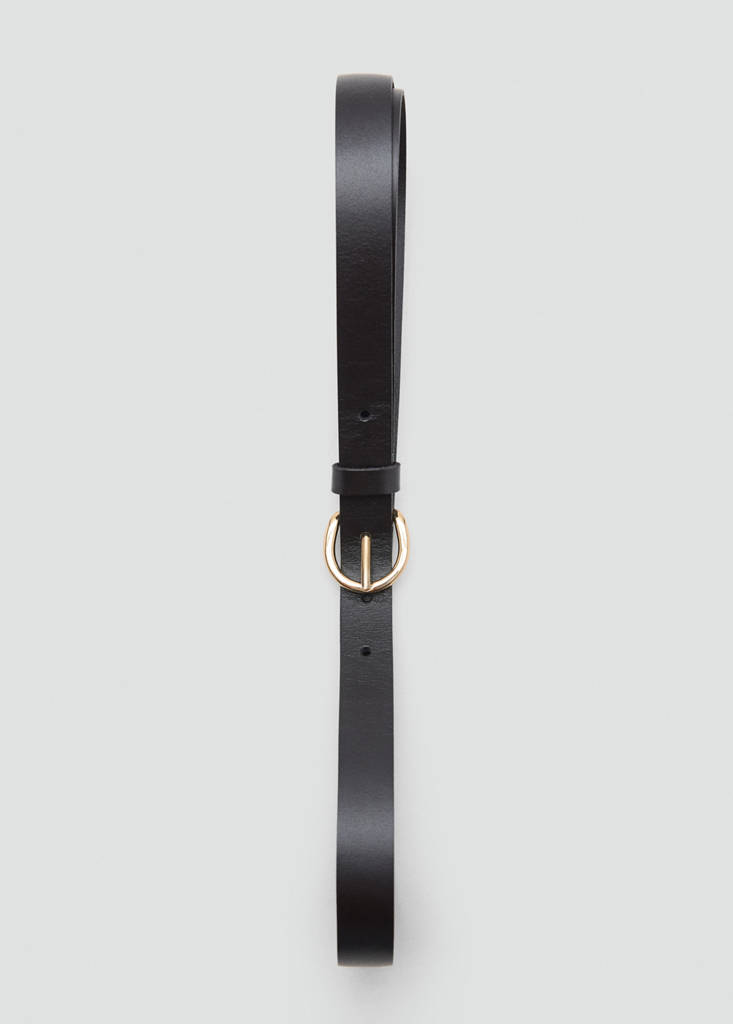 Leather belt with oval buckle — Brown