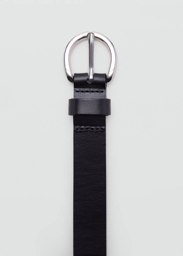 Leather belt with oval buckle — Black