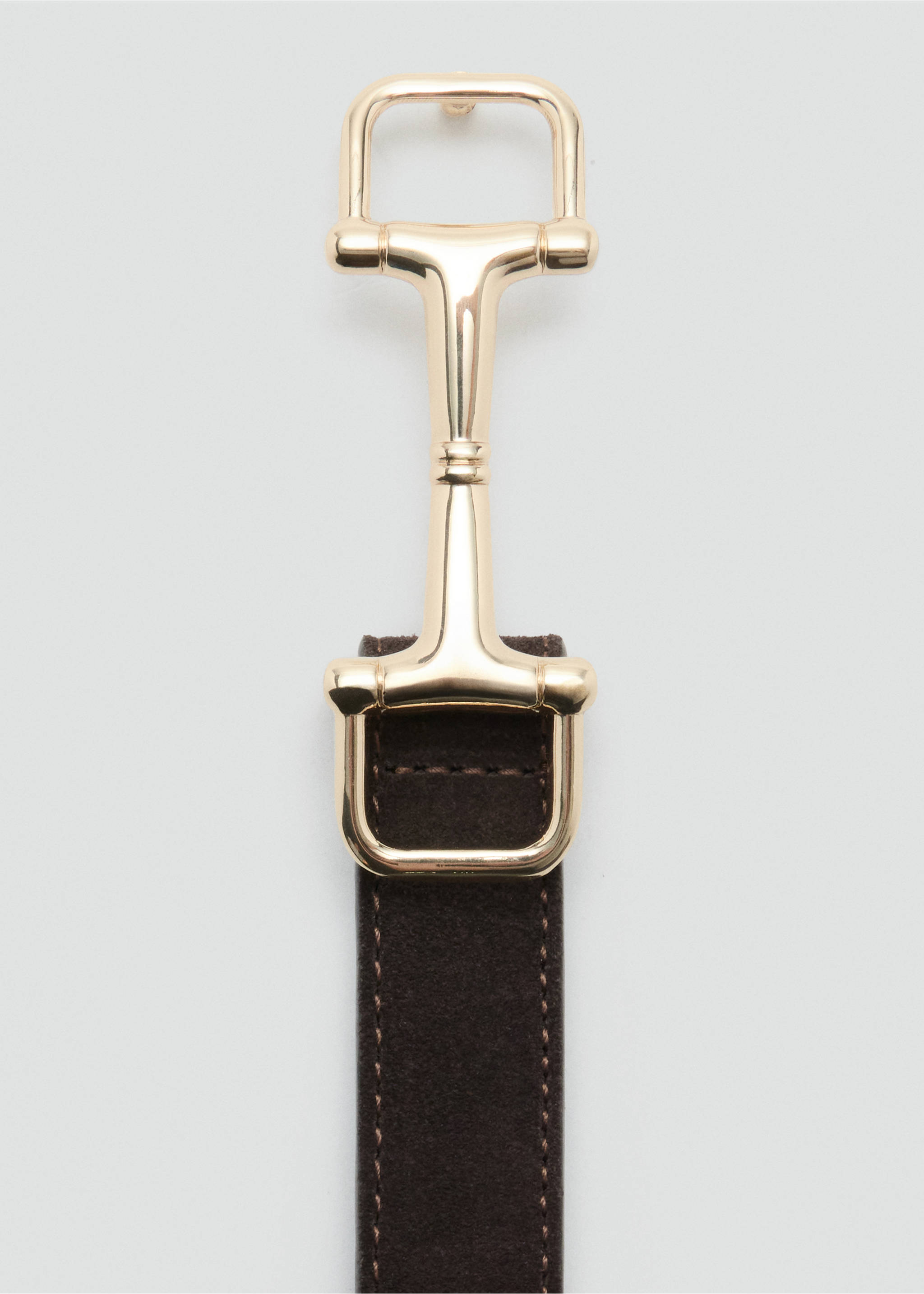 Leather belt with equestrian metal detail - Details of the article 2, Chocolate. Ref: 37036356-00.