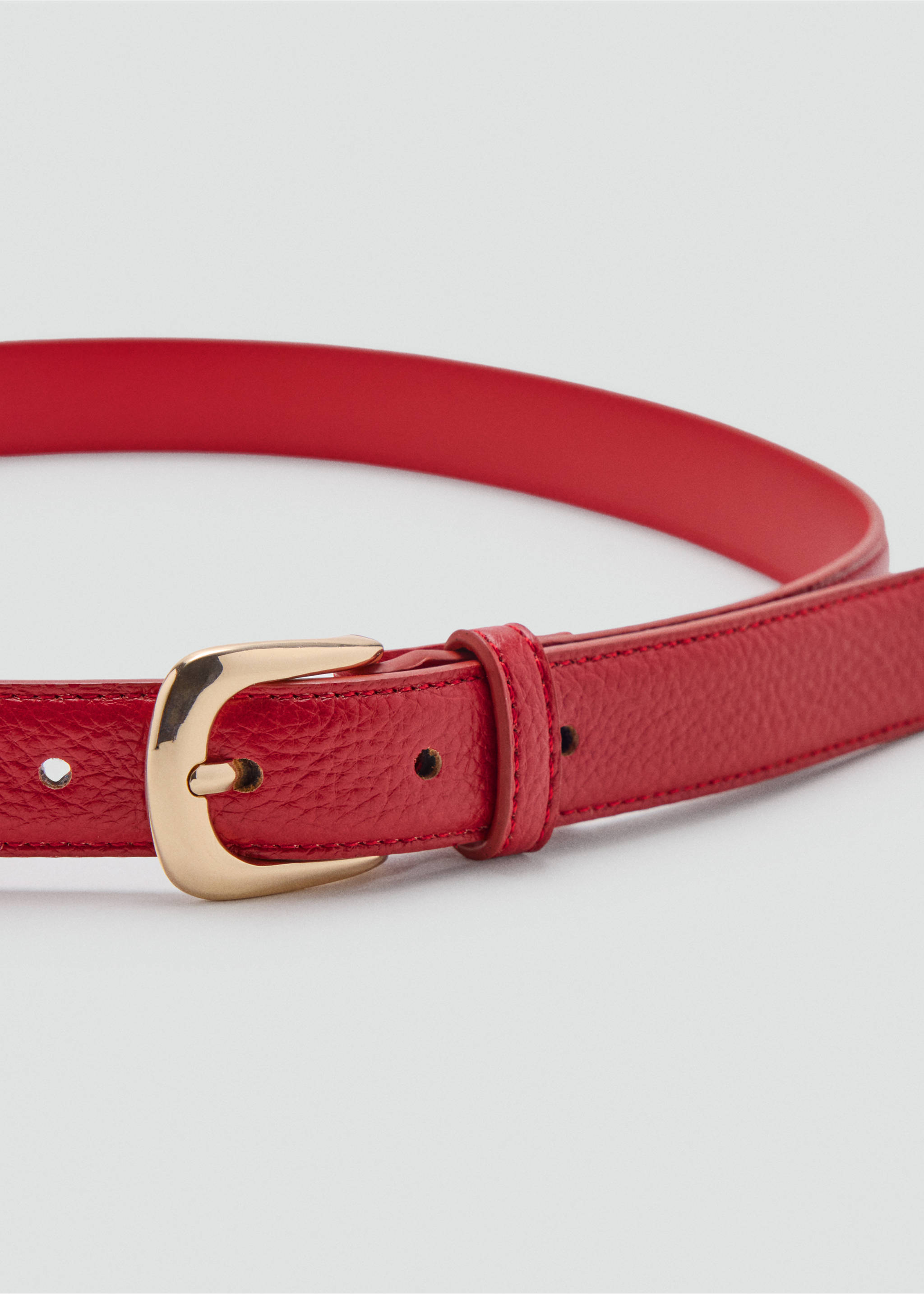 Leather-effect belt with metal buckle - Medium plane, Red. Ref: 37036357-00.