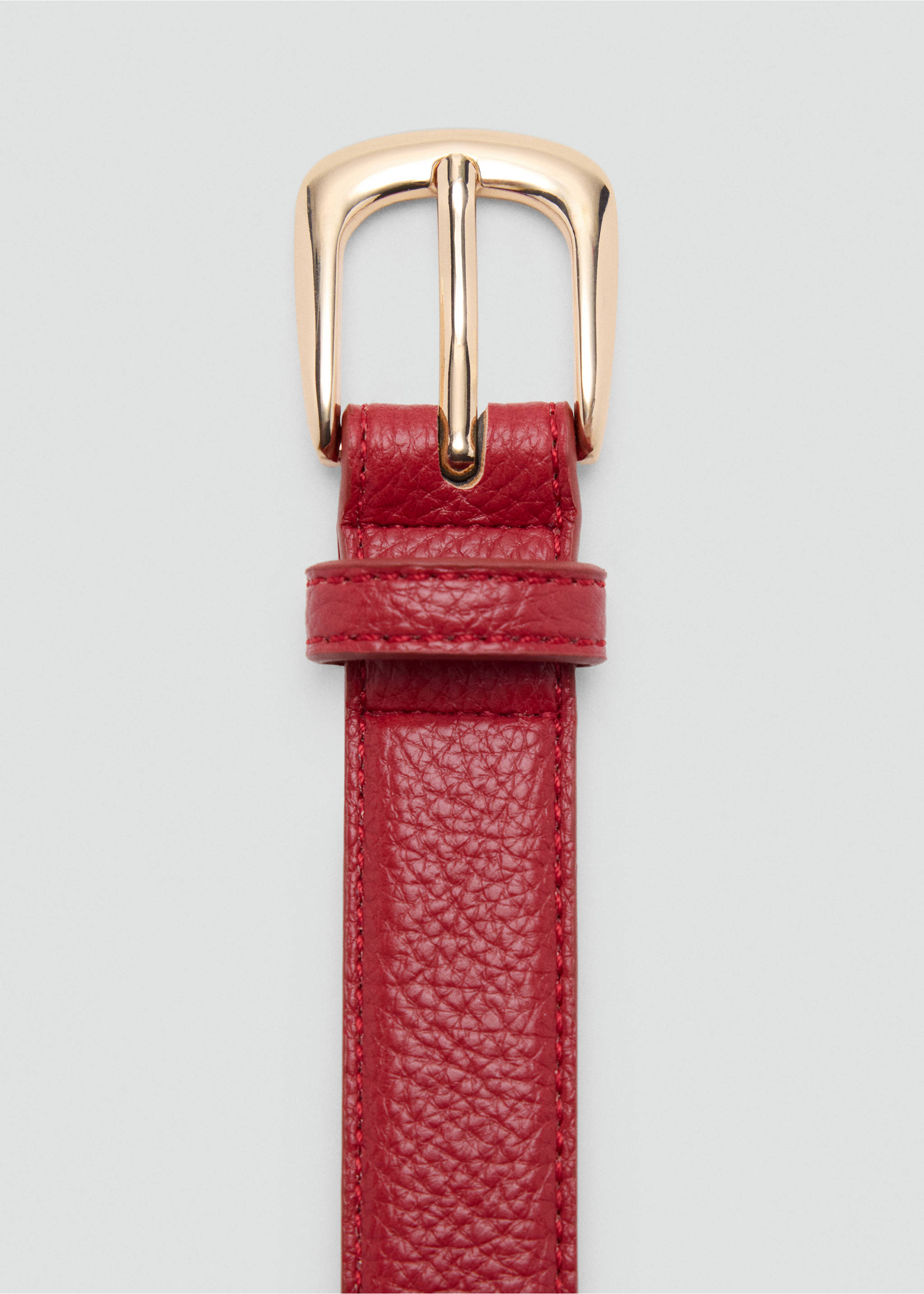 Leather-effect belt with metal buckle - Details of the article 1, Red. Ref: 37036357-00.
