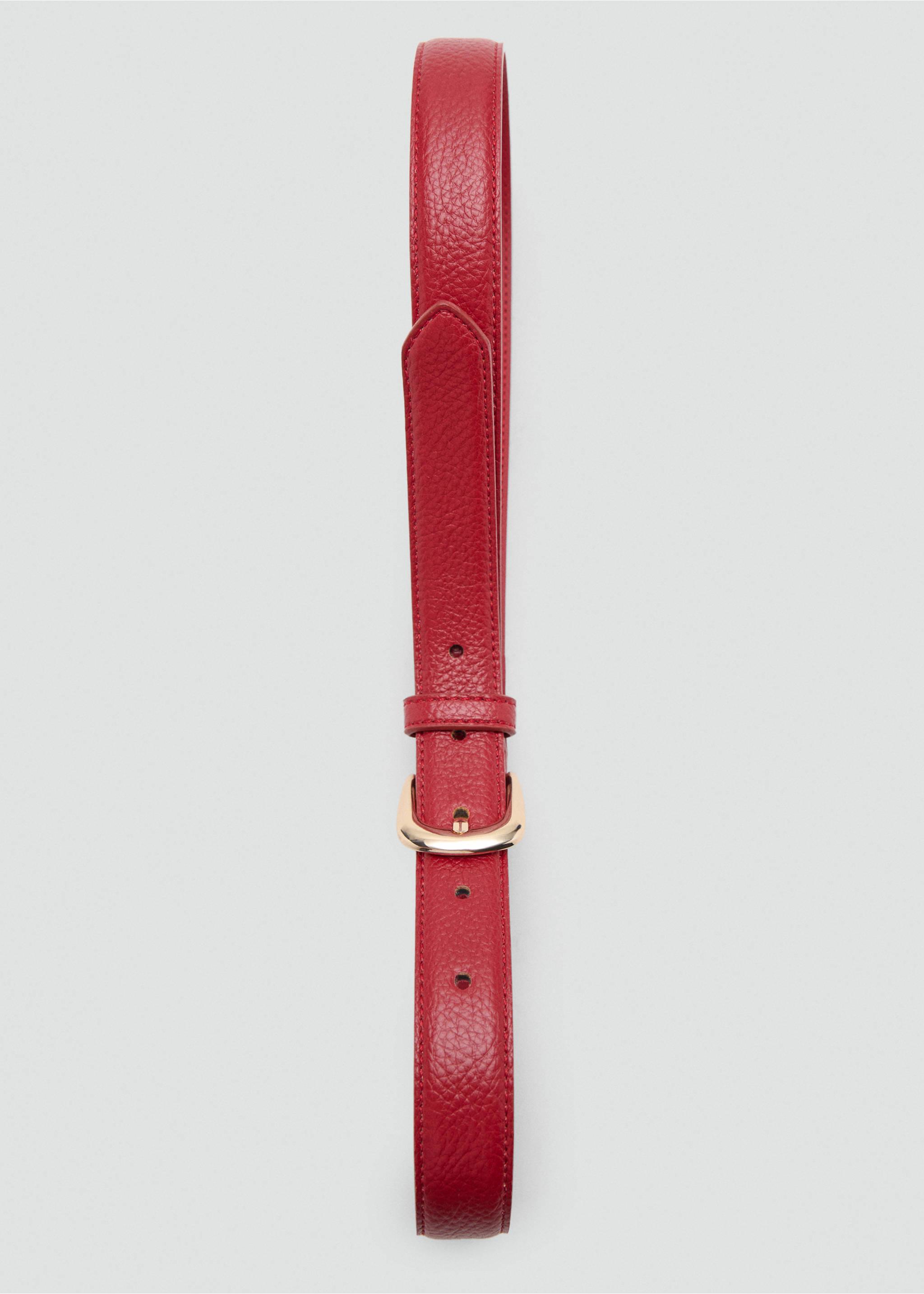 Leather-effect belt with metal buckle - Details of the article 2, Red. Ref: 37036357-00.