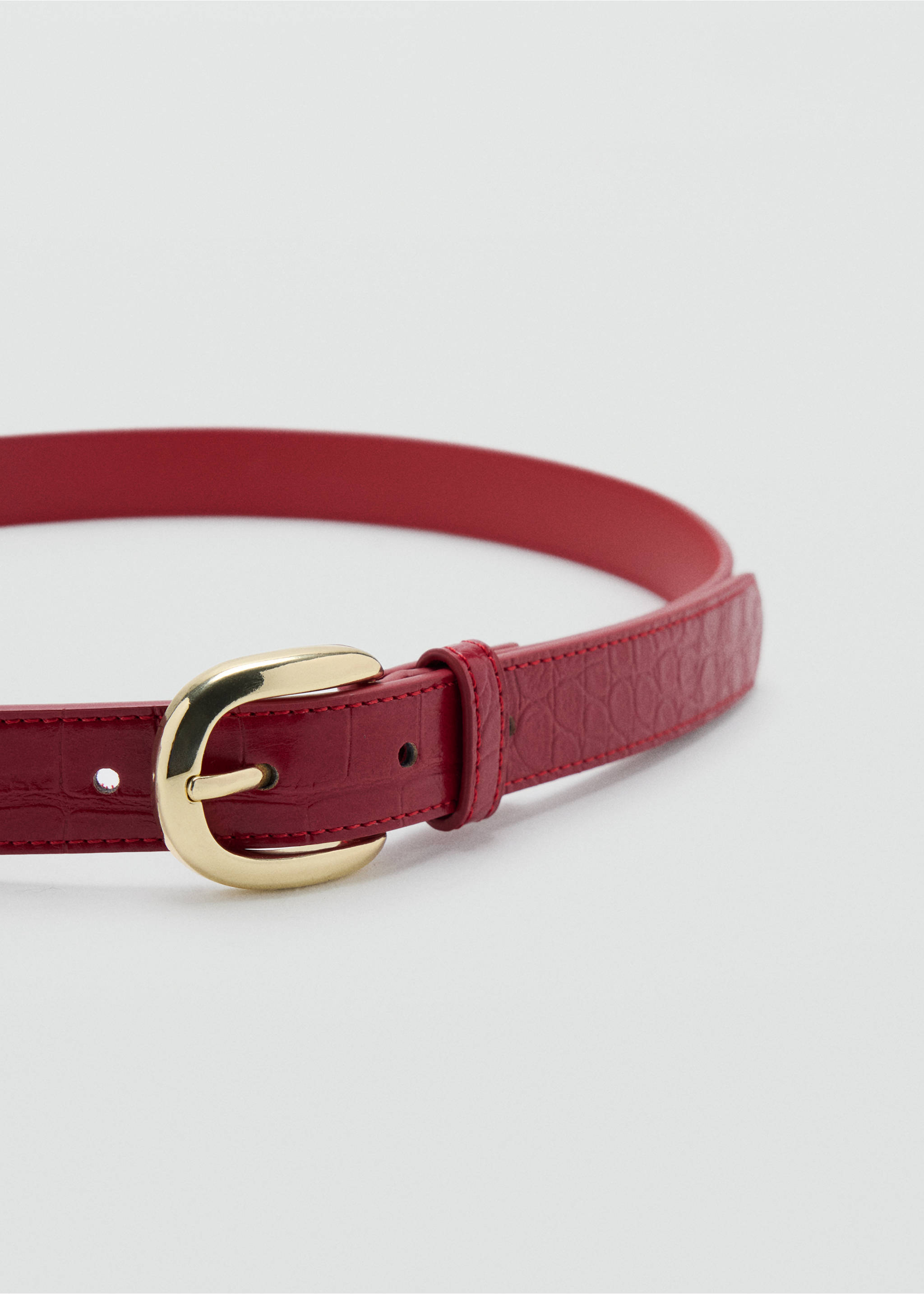 Crocodile-effect belt with metal buckle - Medium plane, Red. Ref: 37036358-00.