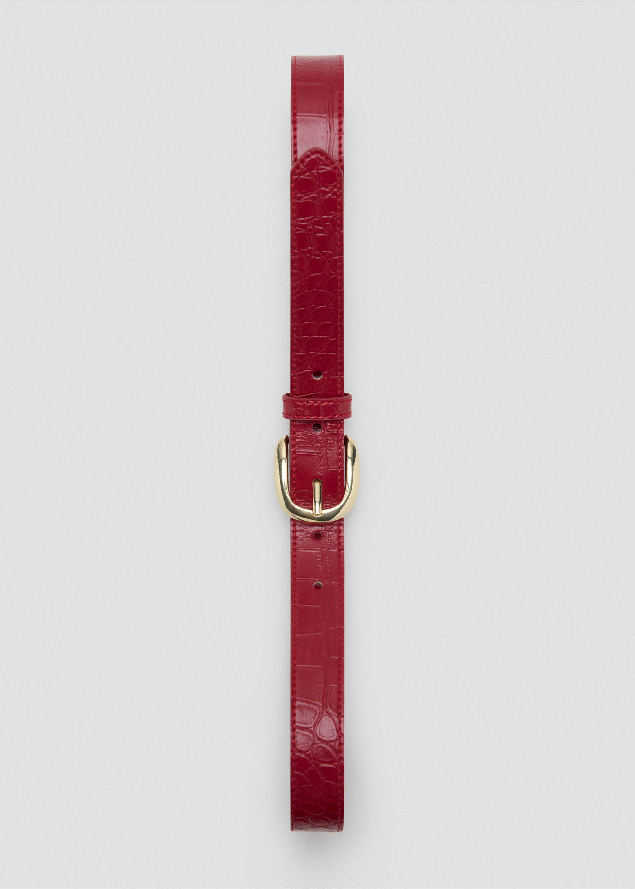 Crocodile-effect belt with metal buckle - Details of the article 2, Red. Ref: 37036358-00.