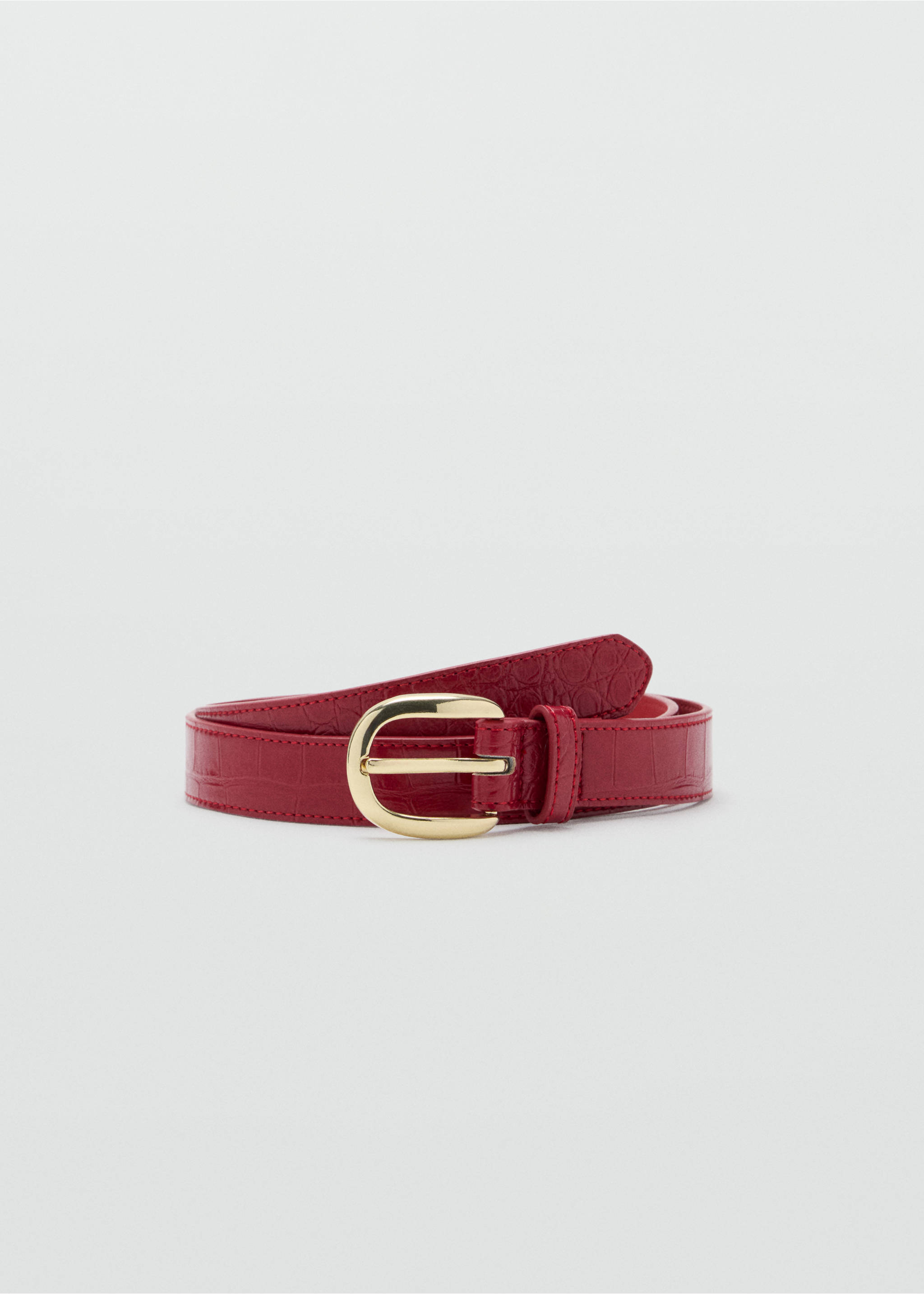 Crocodile-effect belt with metal buckle - Article without model, Red. Ref: 37036358-00.