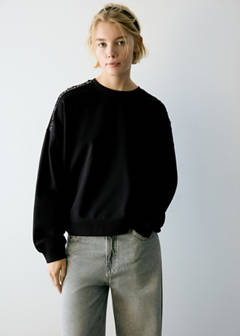Cotton sweatshirt with sequin detail — Black 1