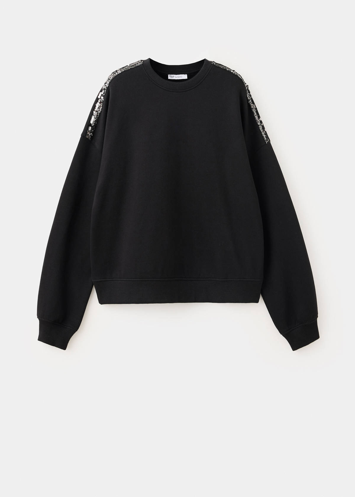 Cotton sweatshirt with sequin detail — Black