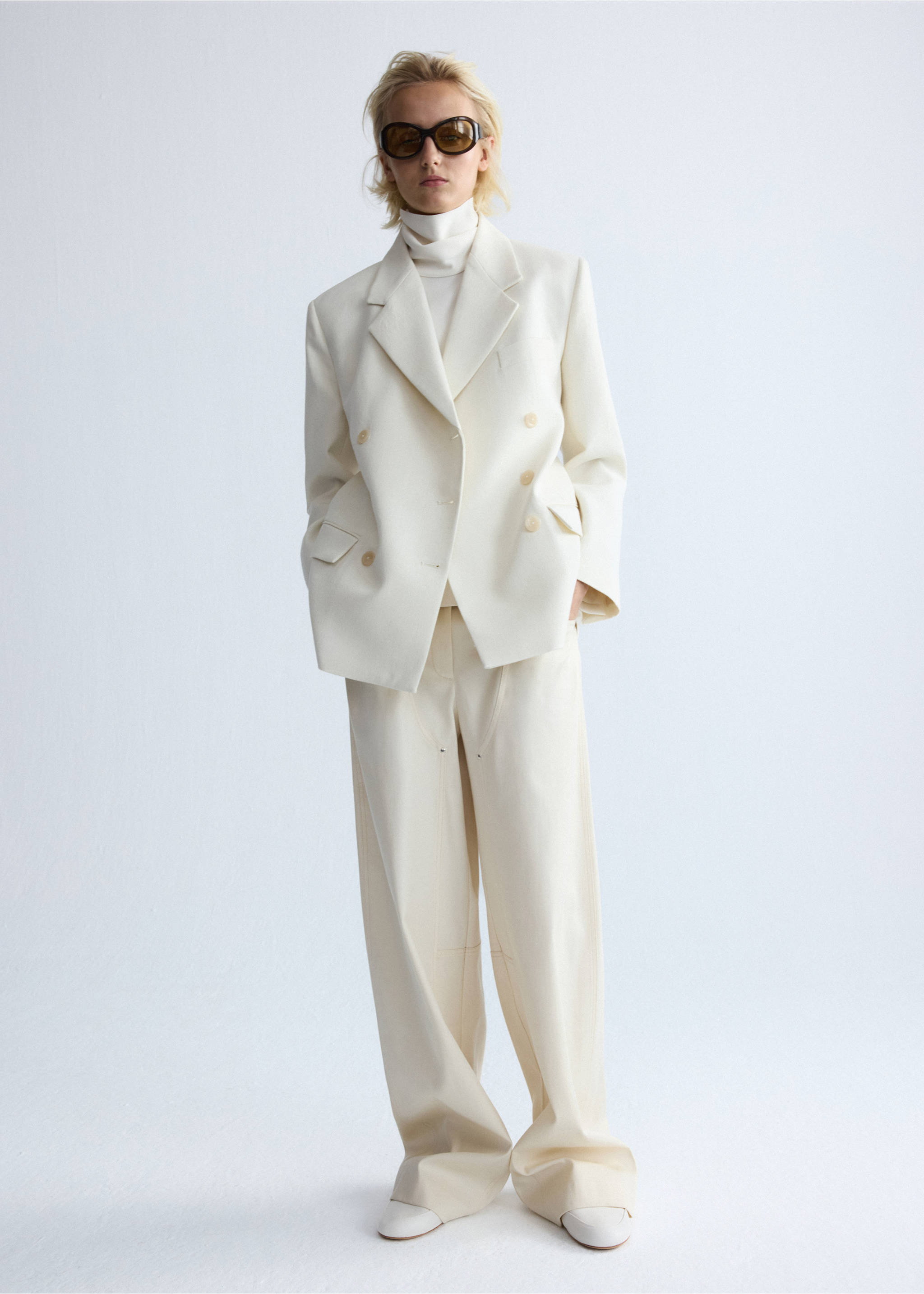Double-breasted wool blazer - General plane, Ecru. Ref: 37036368-00.