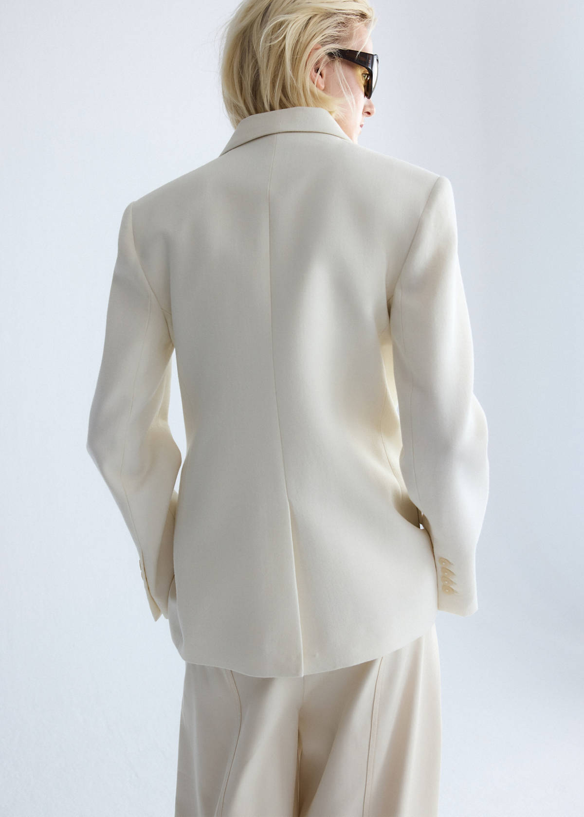 Double-breasted wool blazer — Ecru