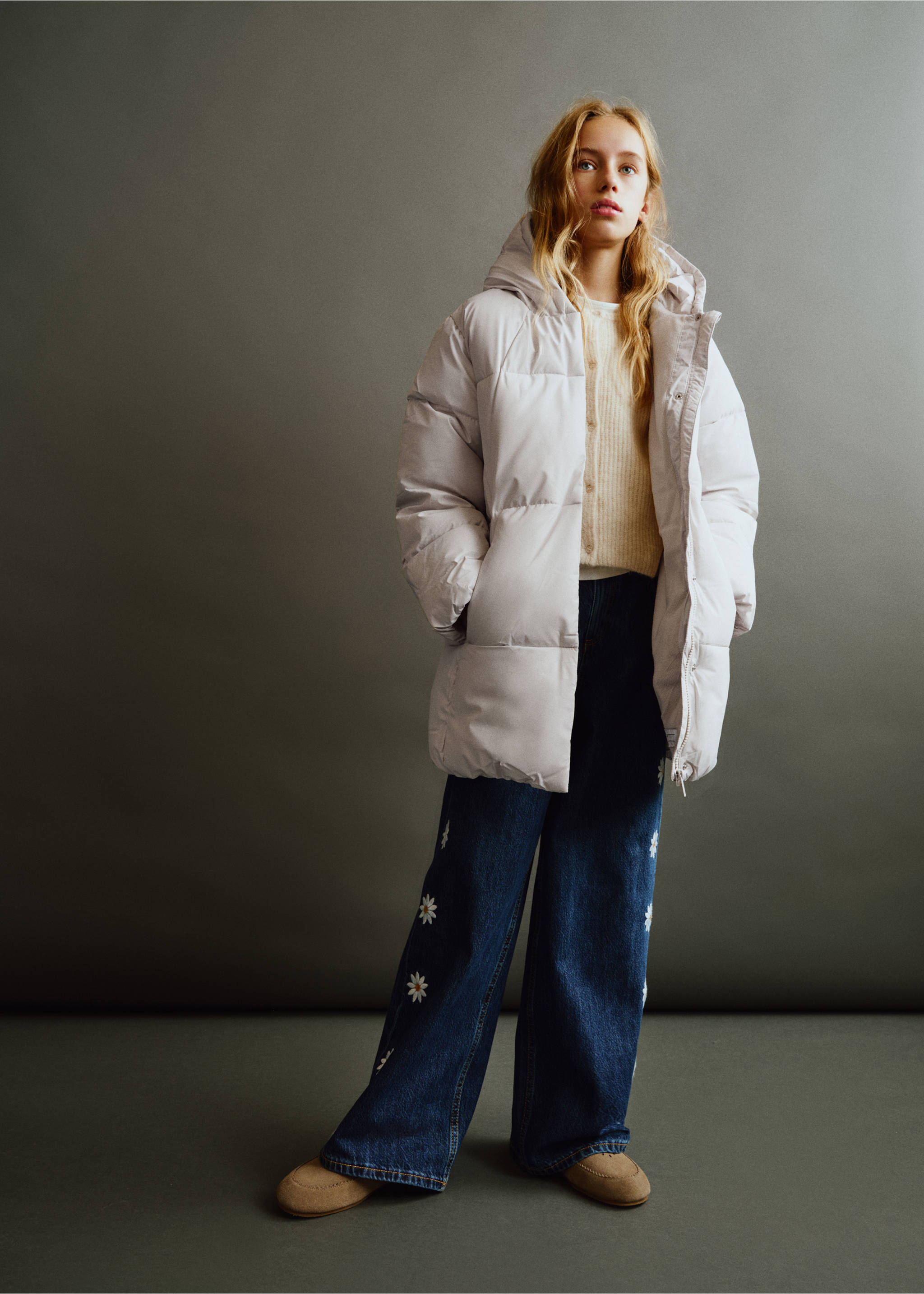 Quilted long coat - General plane, Ecru. Ref: 37036722-00.