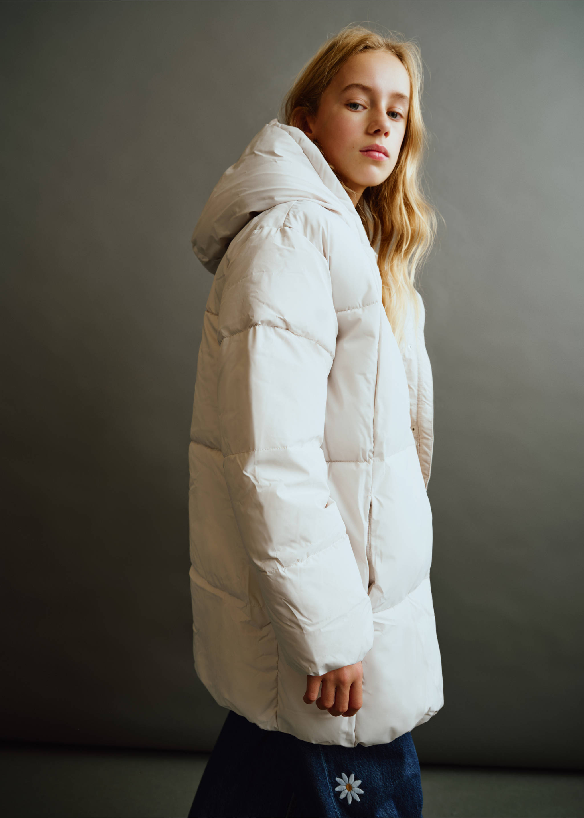 Quilted long coat - Medium plane, Ecru. Ref: 37036722-00.