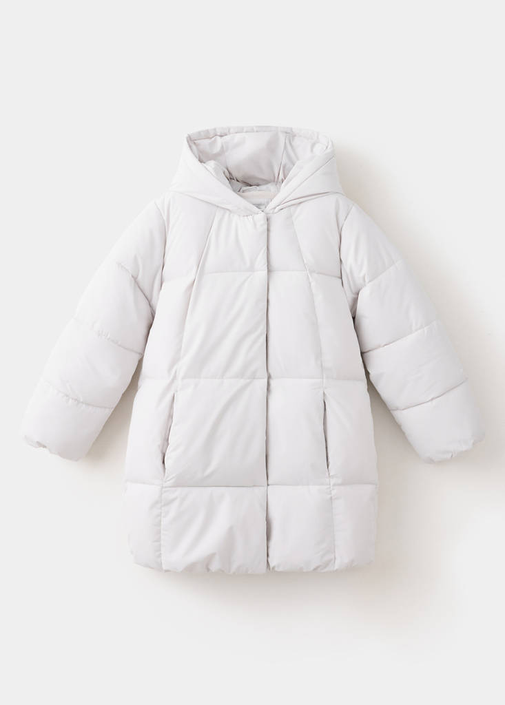 Quilted long coat — Ecru