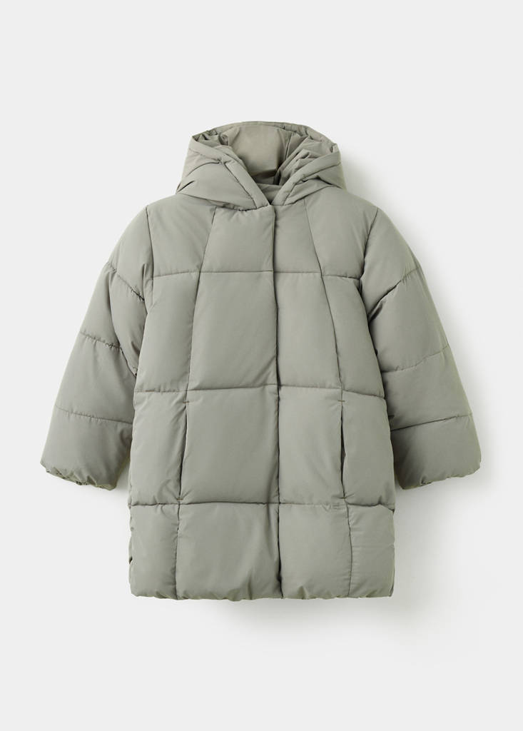 Quilted long coat — Khaki