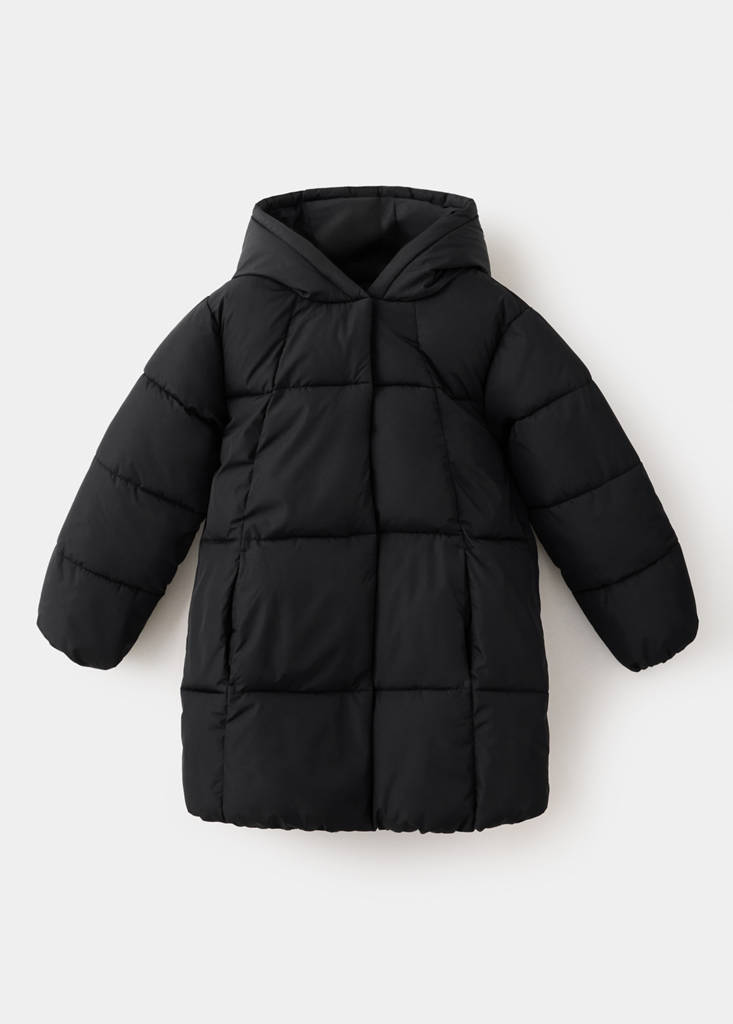 Quilted long coat — Black