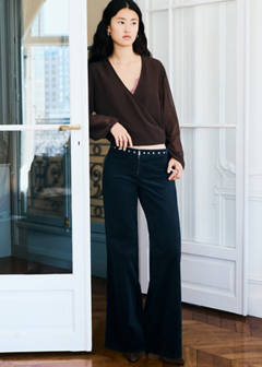 Corduroy flared trousers with studs — Navy 1